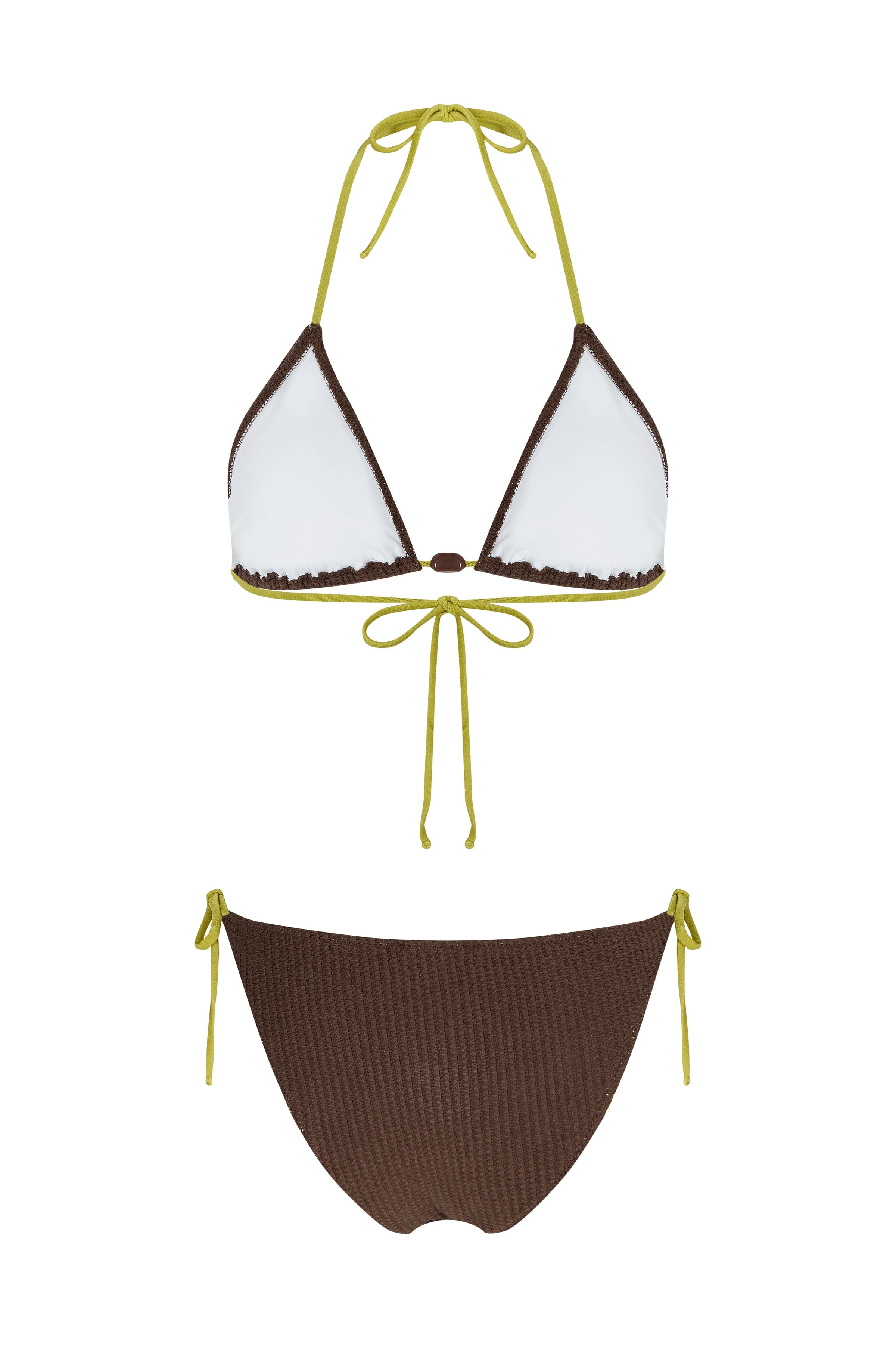 Kroşe Kahve Triko Üçgen Bikini Takım