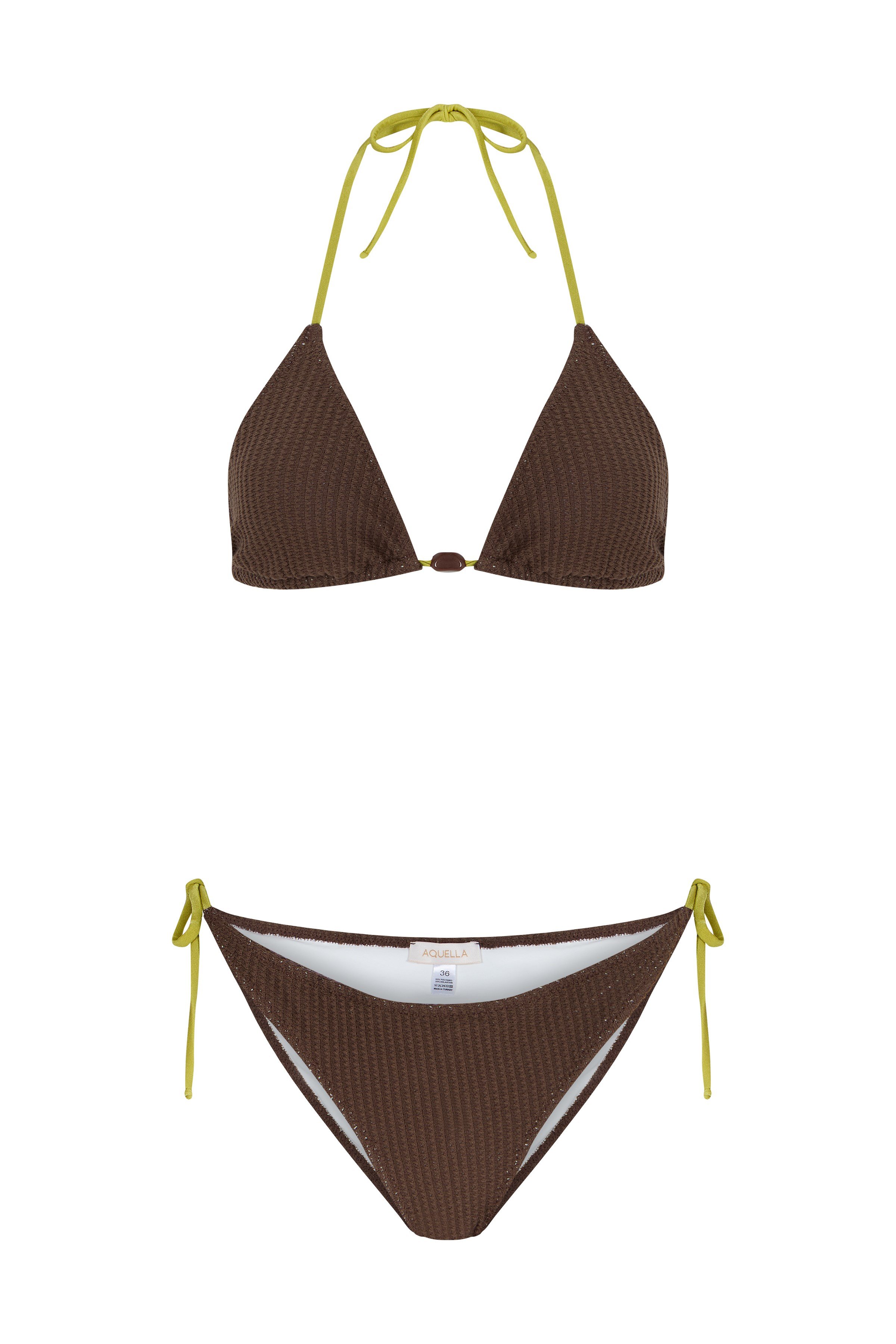 Kroşe Kahve Triko Üçgen Bikini Takım
