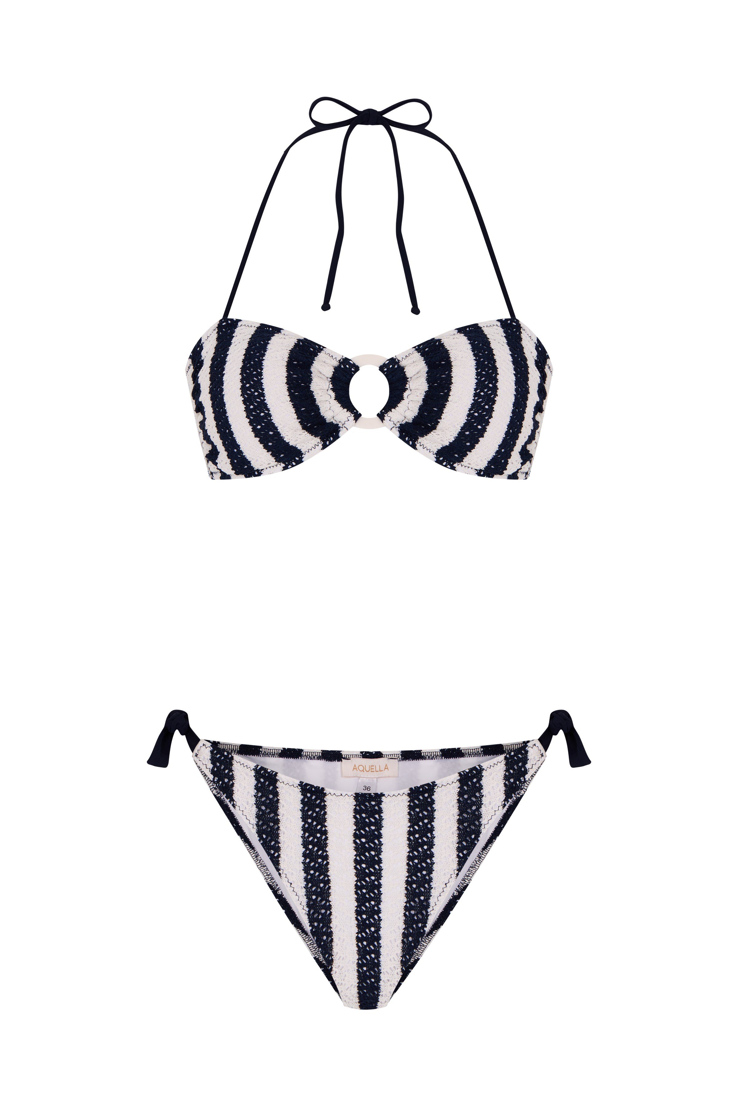 Lacivert Çizgili Triko Straplez Bikini Takım