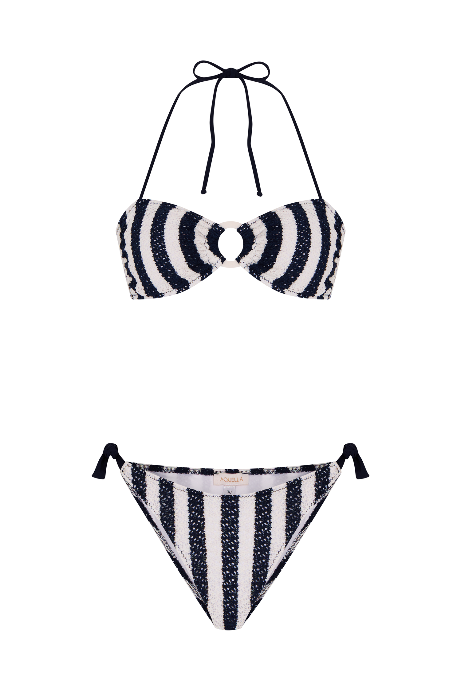 Lacivert Çizgili Triko Straplez Bikini Takım