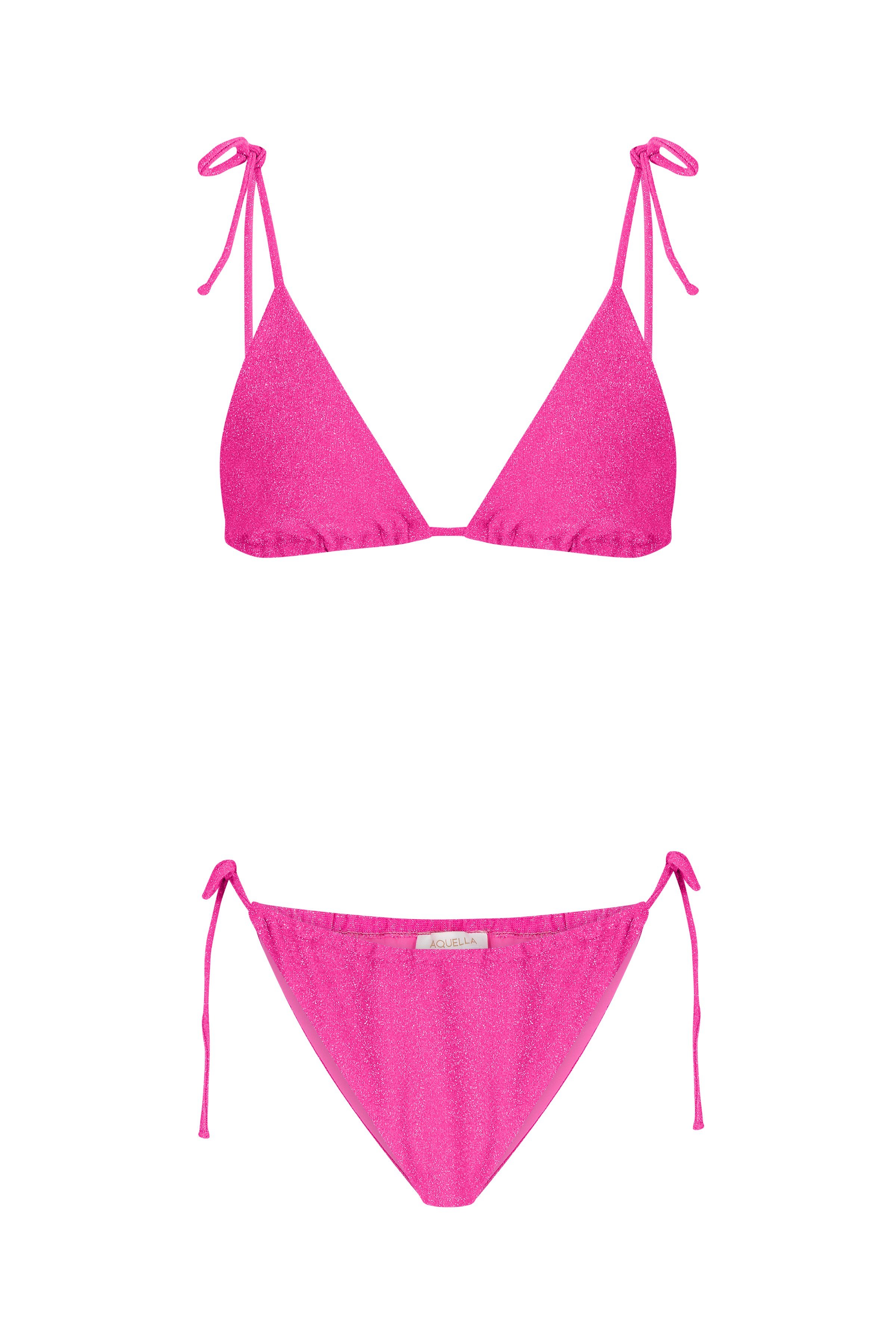 Lurex Neon Pembe Üçgen Bikini Takım