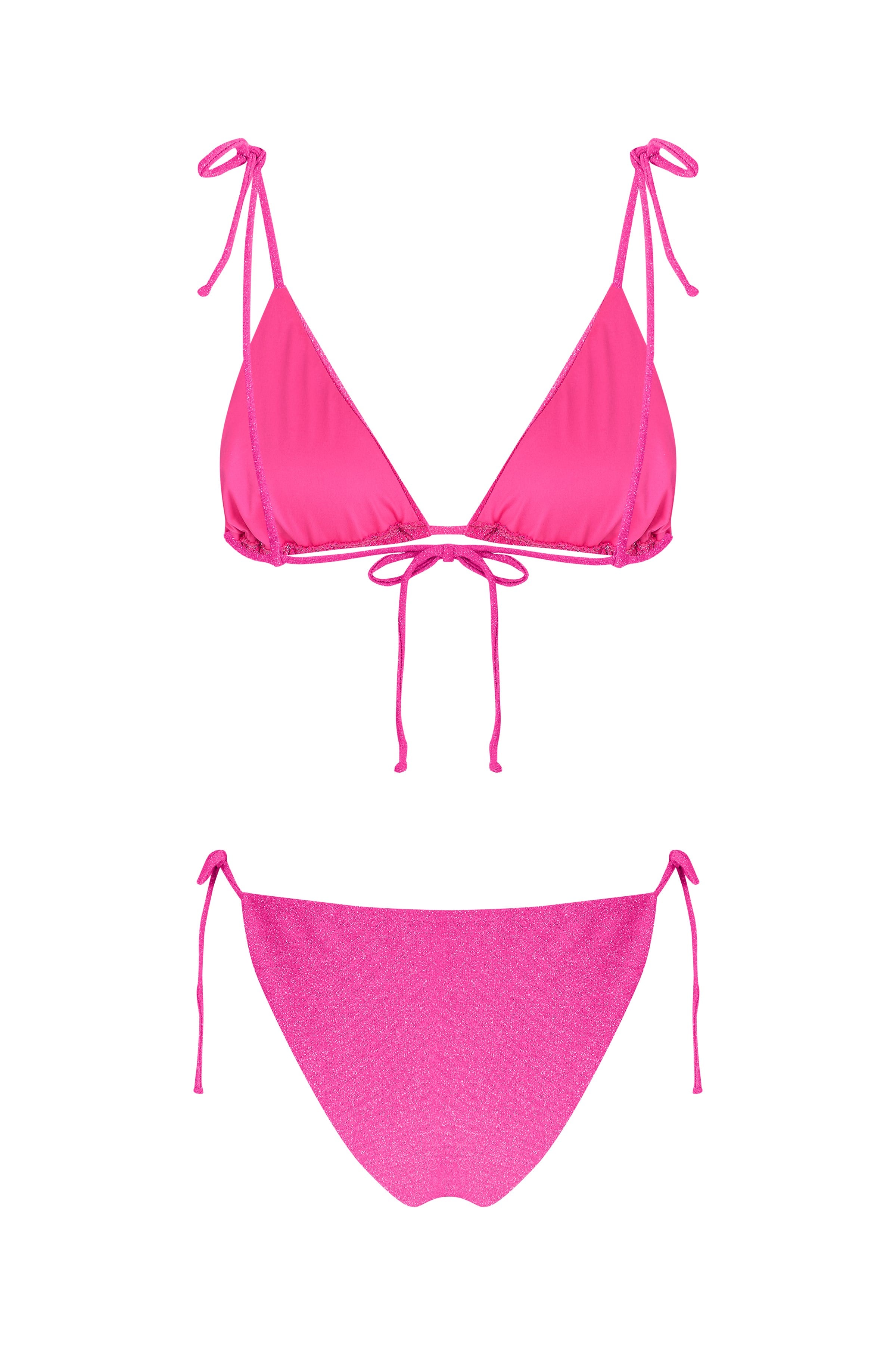 Lurex Neon Pembe Üçgen Bikini Takım