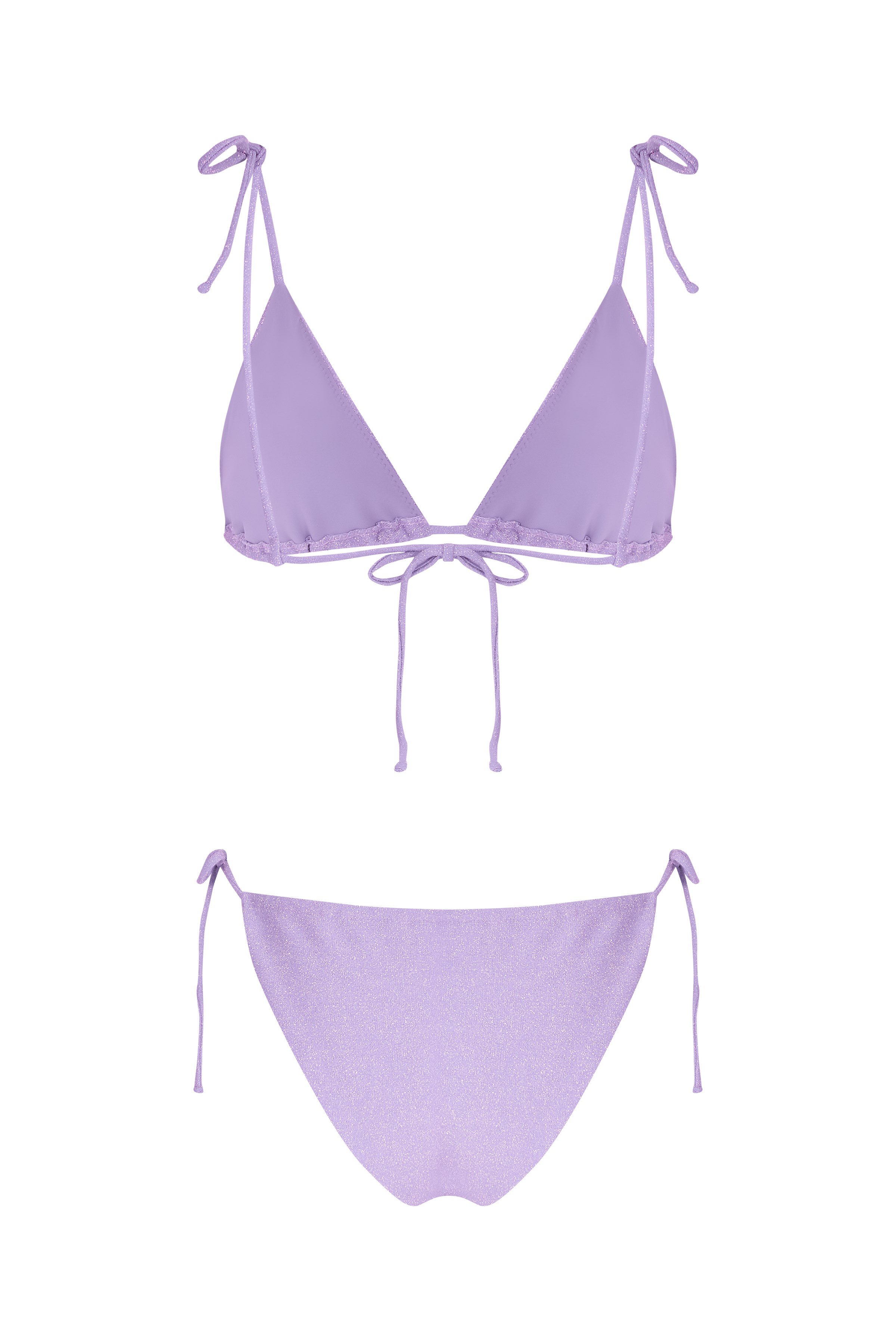 Lurex Pembe Tulum Üçgen Bikini Takım
