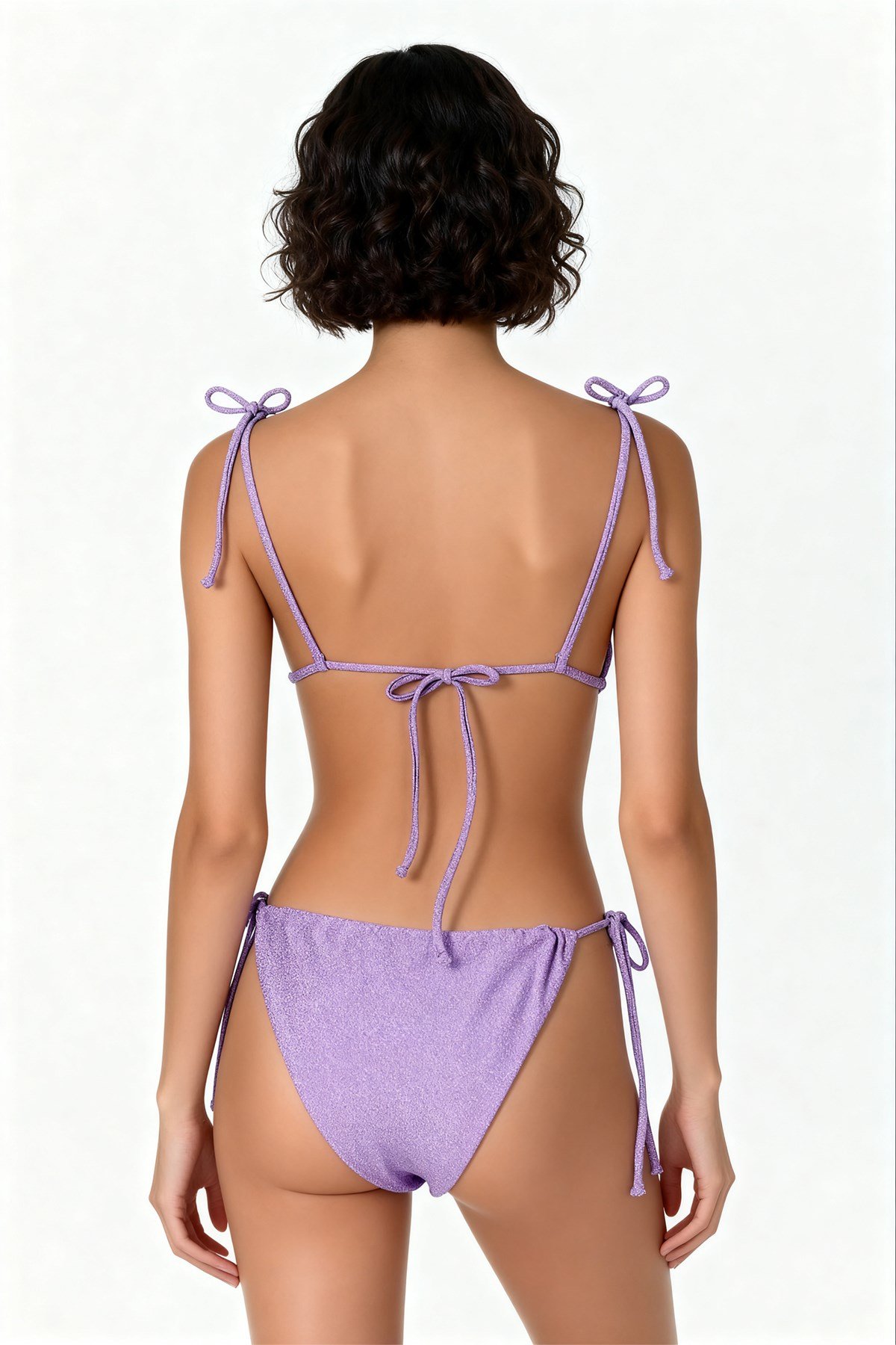 Lurex Pembe Tulum Üçgen Bikini Takım