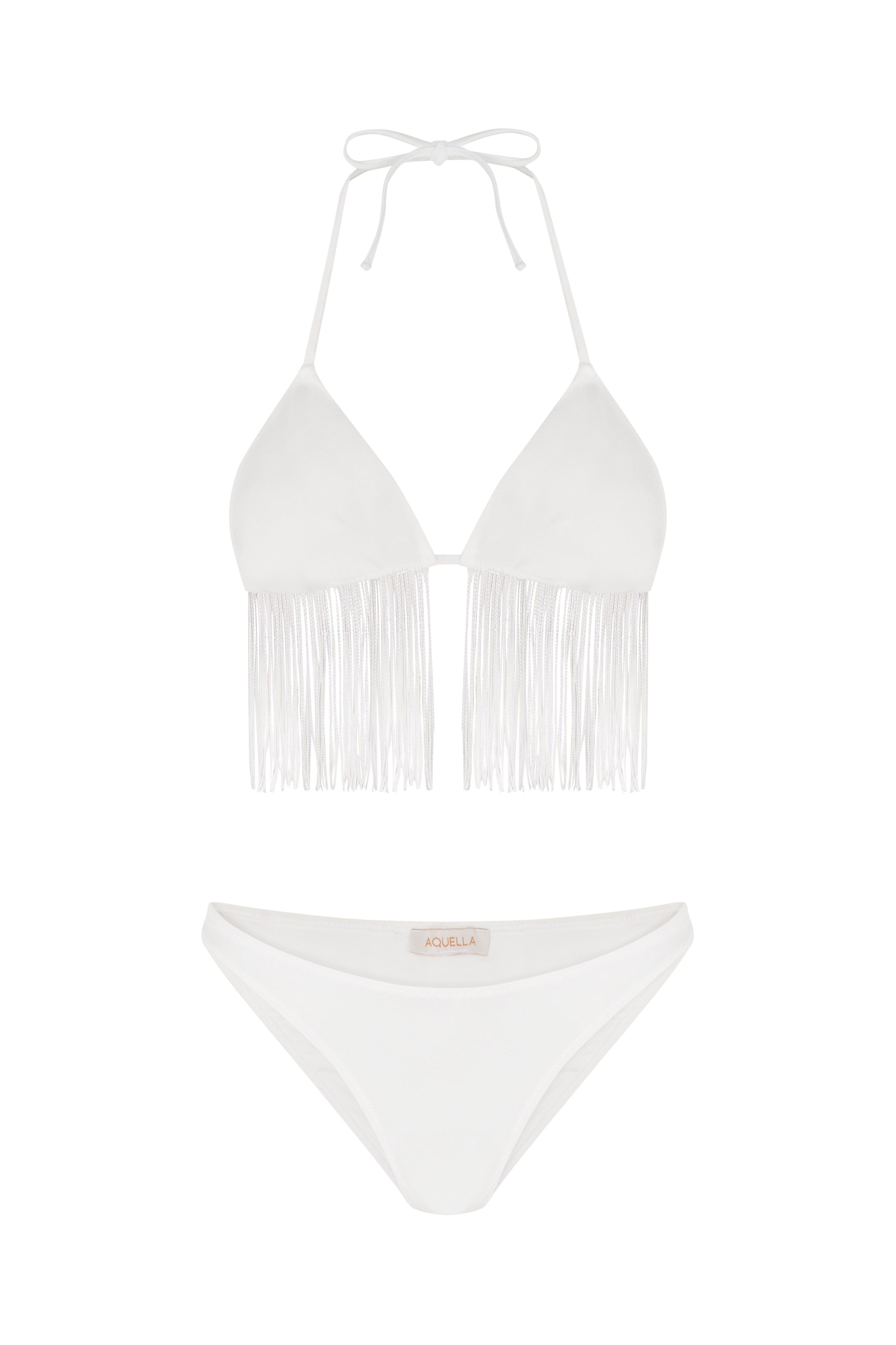Püsküllü Ekru Üçgen Bikini