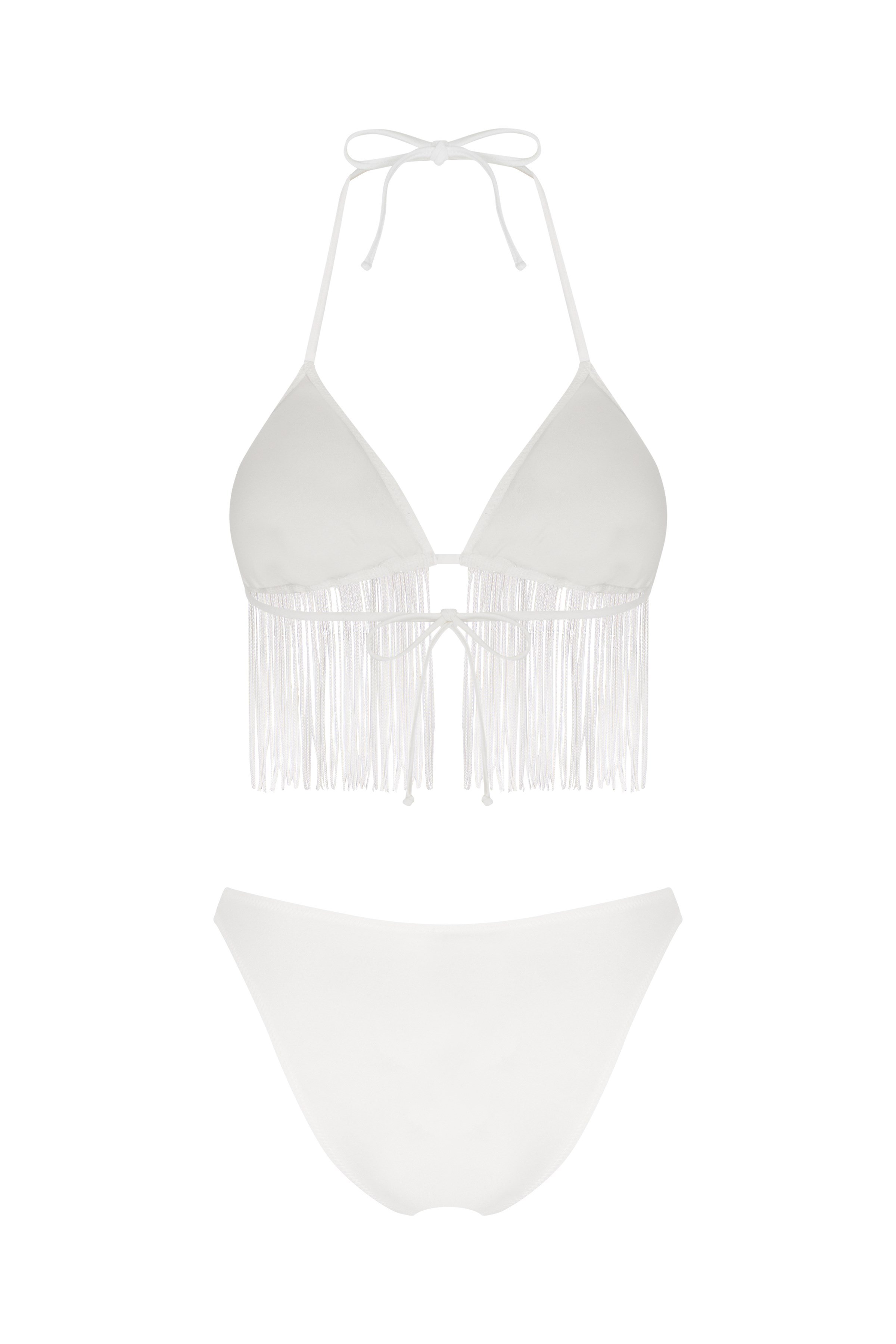 Püsküllü Ekru Üçgen Bikini