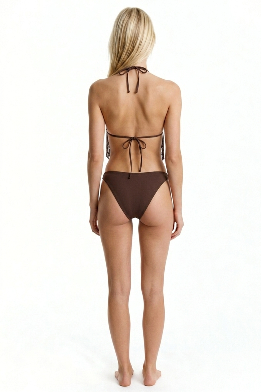 Püsküllü Koyu Kahve Üçgen Bikini