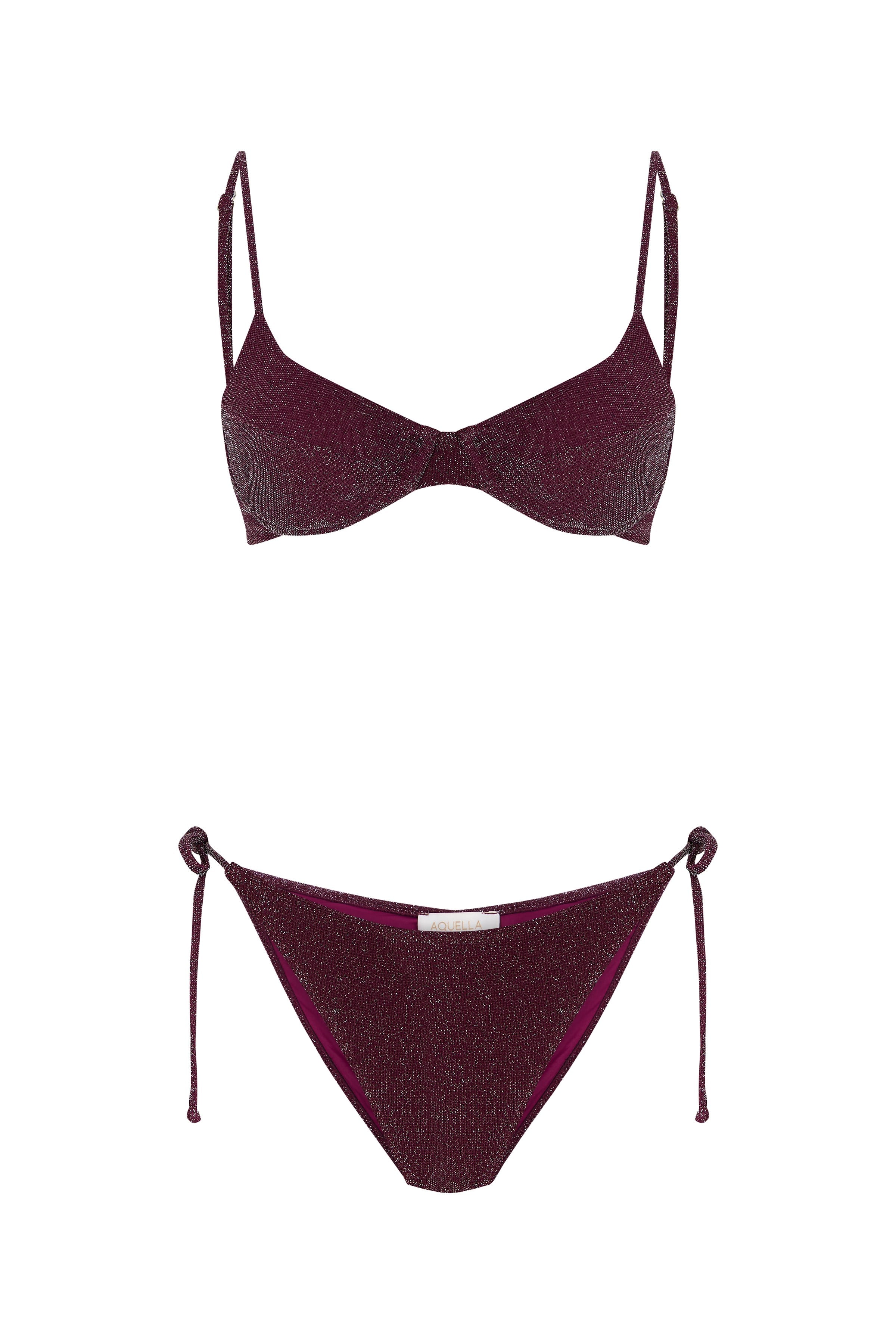 Simli Bordo Balenli Bikini Takım