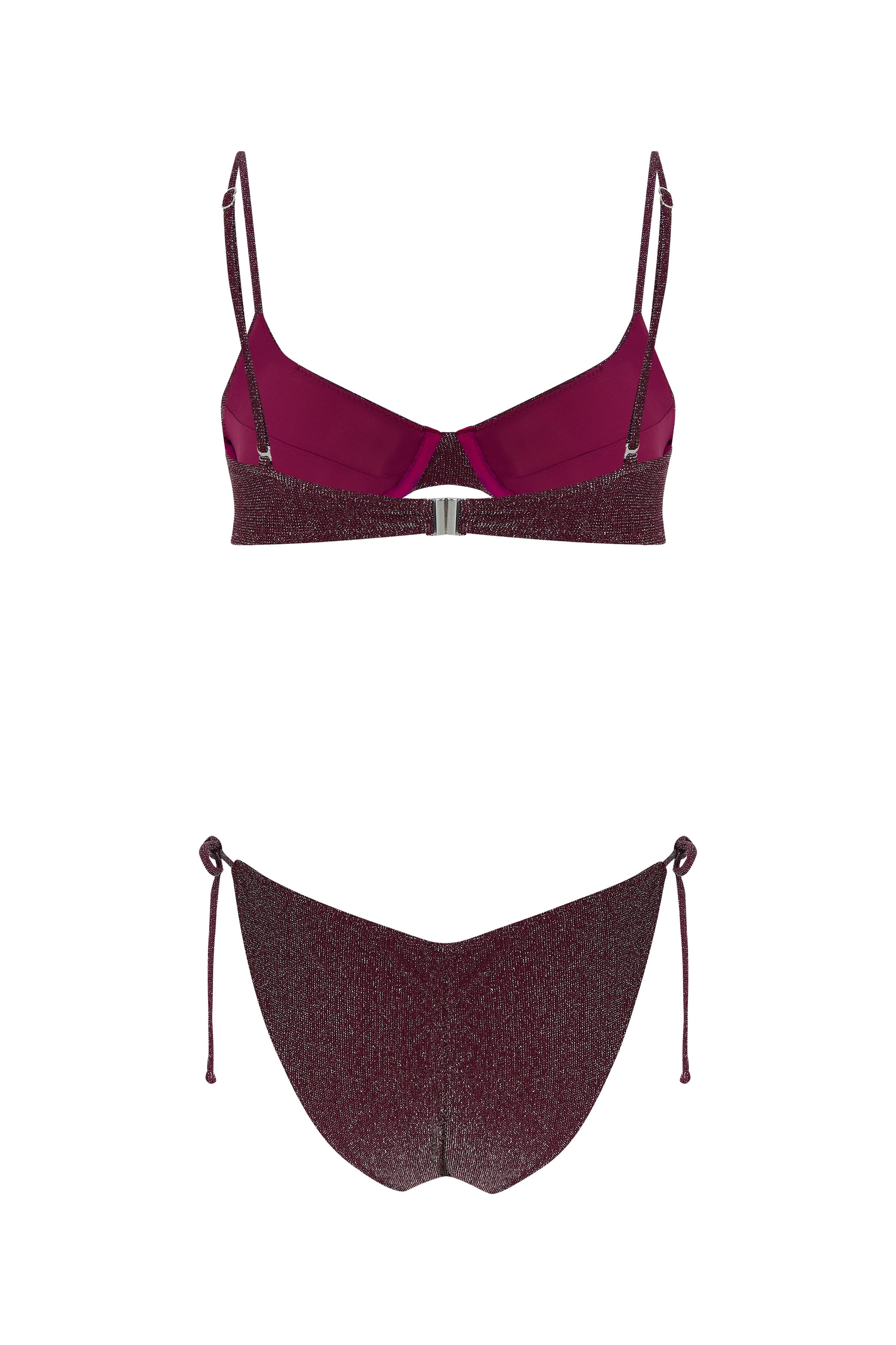 Simli Bordo Balenli Bikini Takım