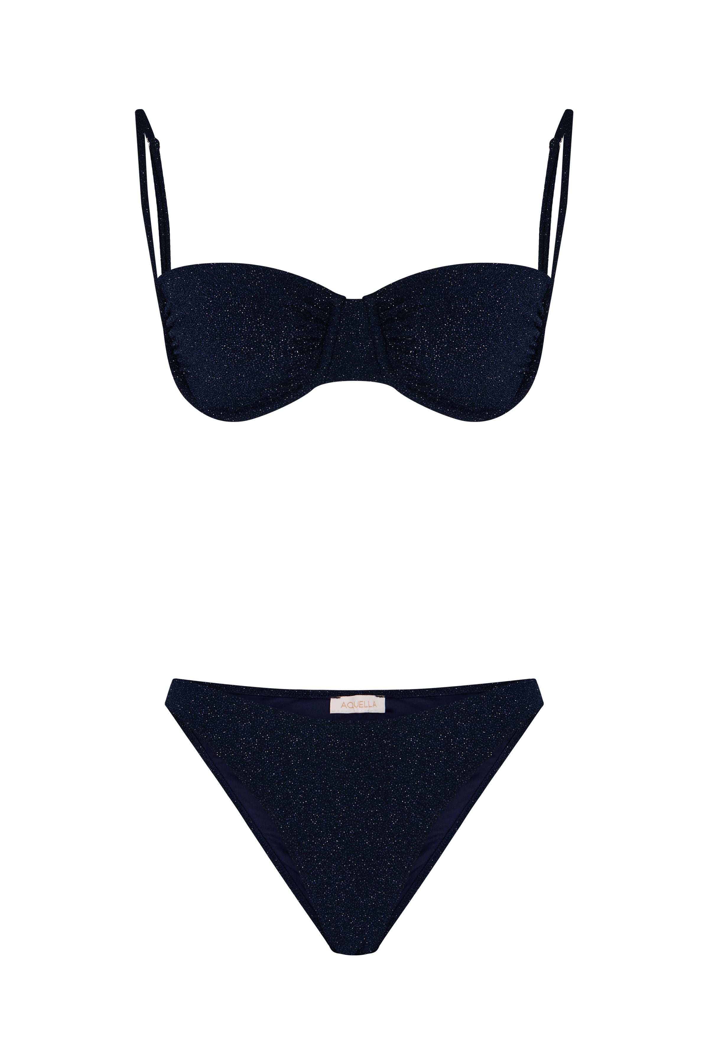 Simli Lacivert Balenli  Bikini Takım