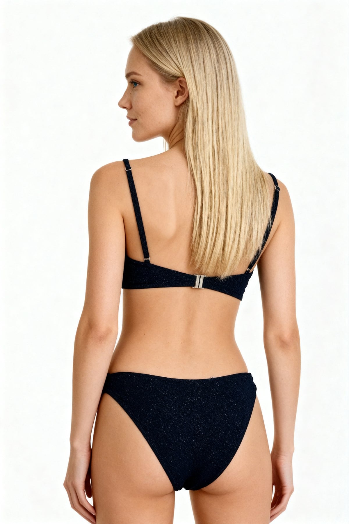 Simli Lacivert Balenli  Bikini Takım