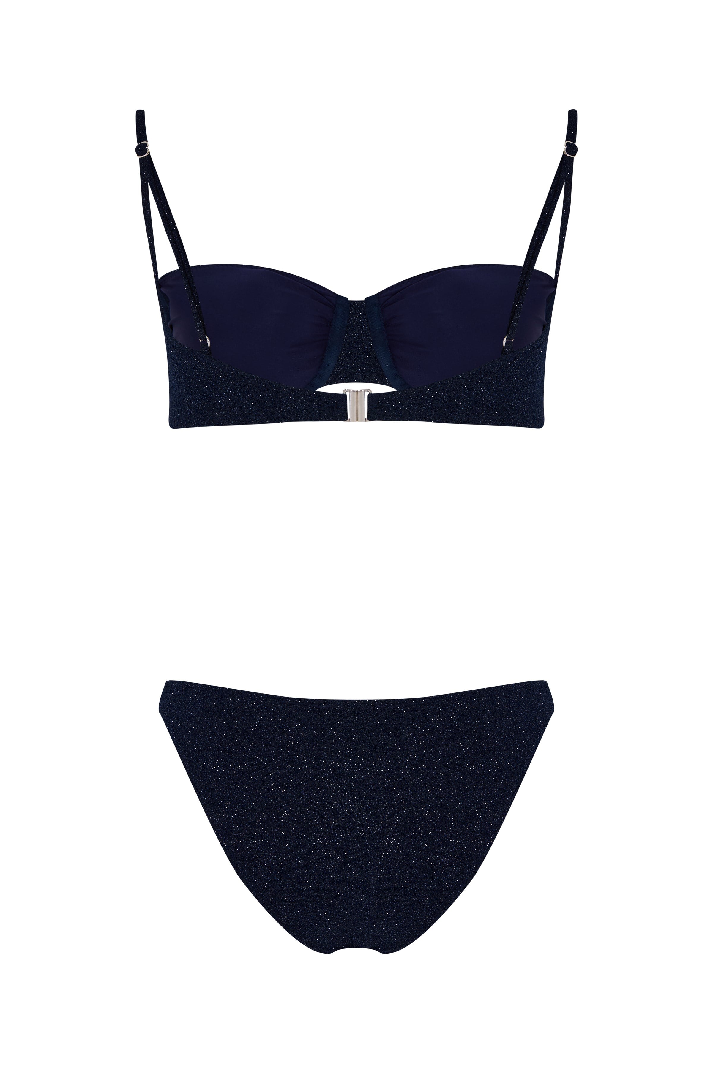 Simli Lacivert Balenli  Bikini Takım