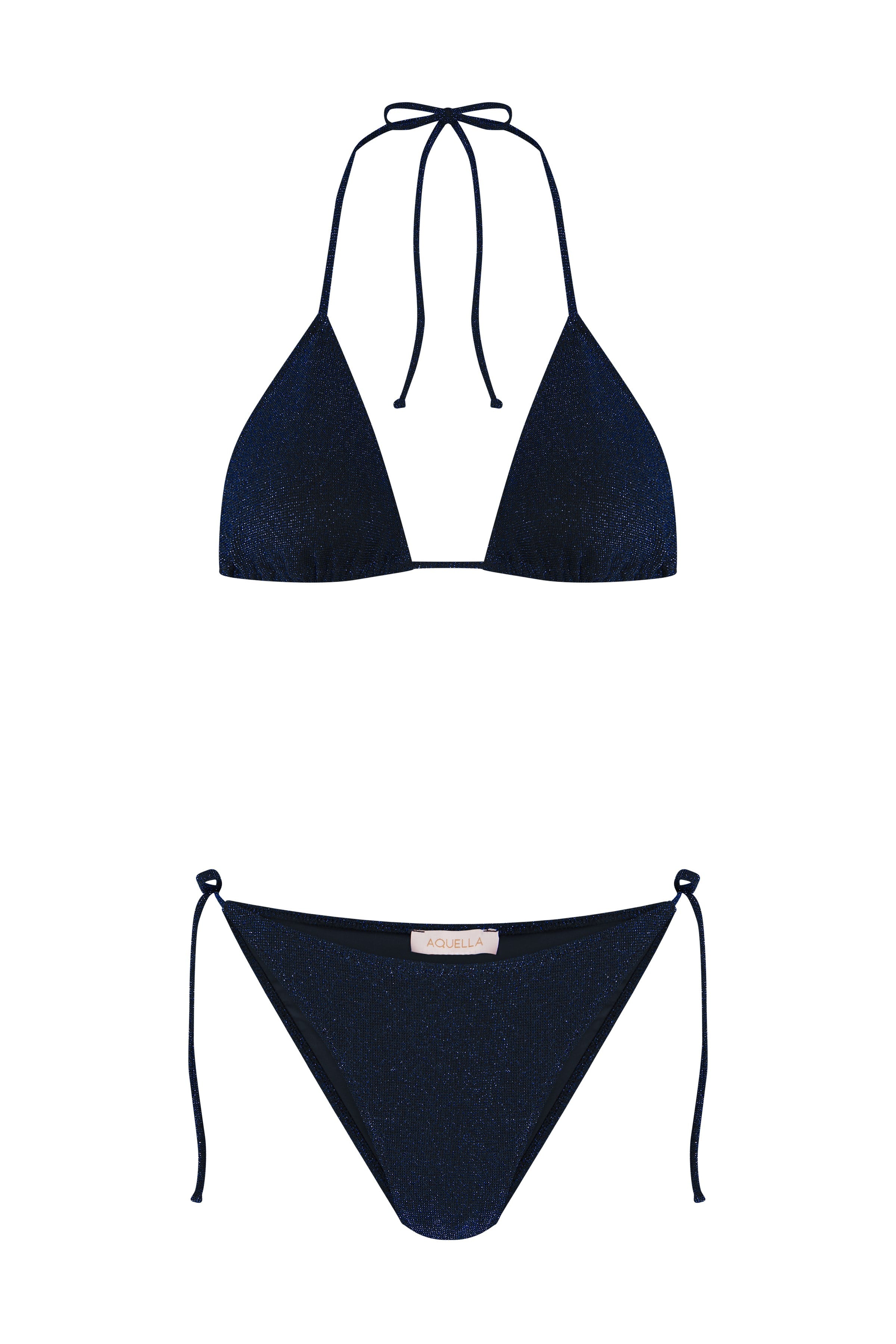 Simli Lacivert Üçgen Bikini Takım