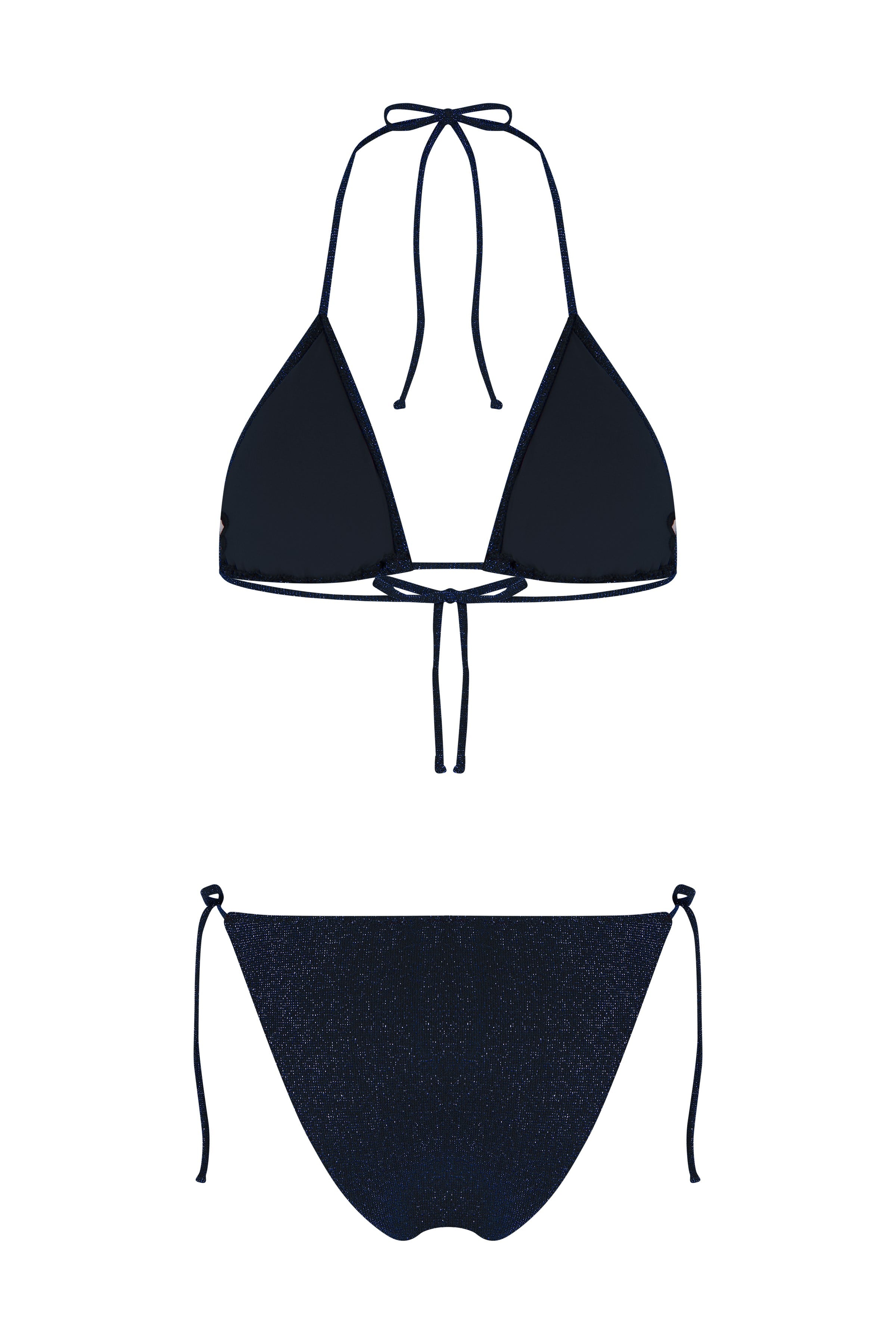 Simli Lacivert Üçgen Bikini Takım