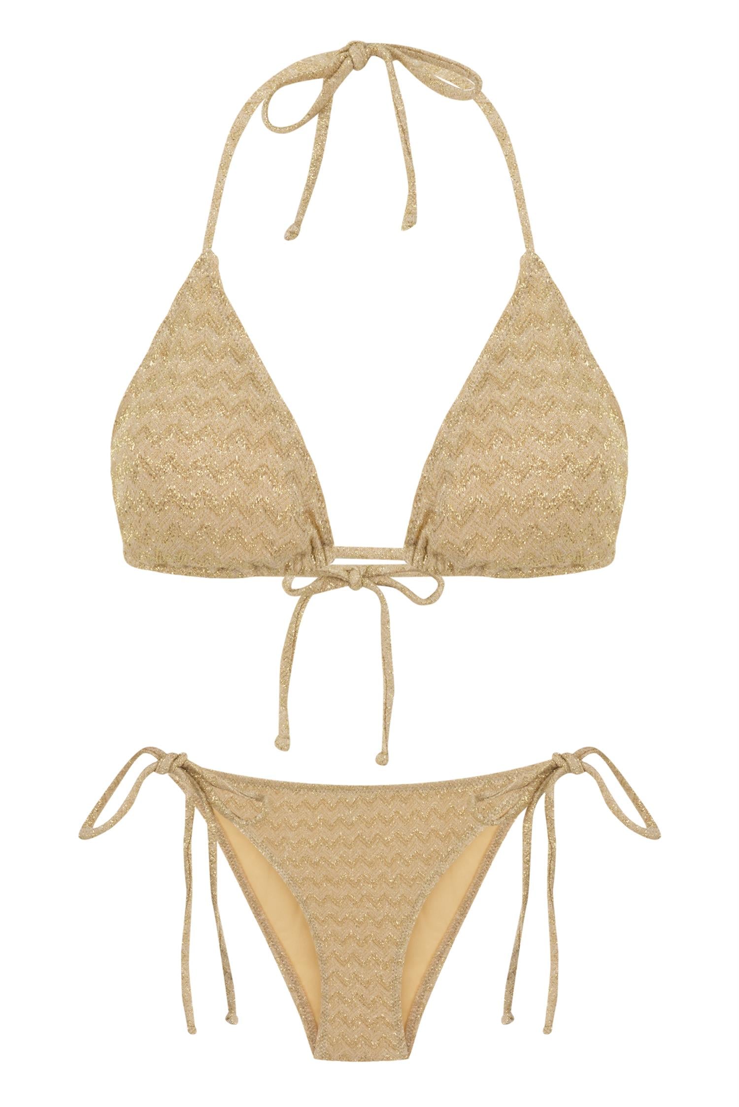 Triko Gold Simli Üçgen Bikini Takım