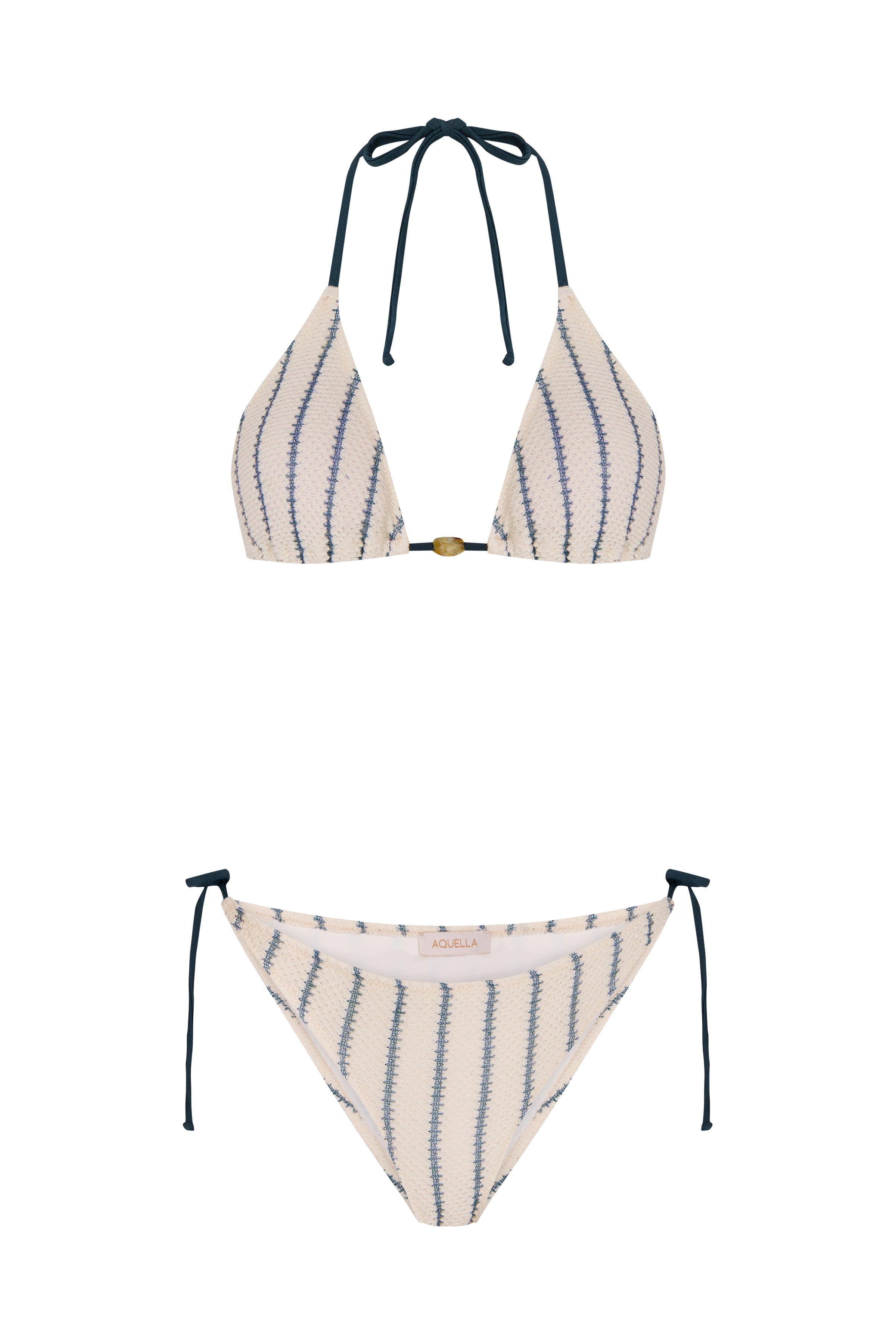 Triko Mavi Çizgili Üçgen Bikini Takım