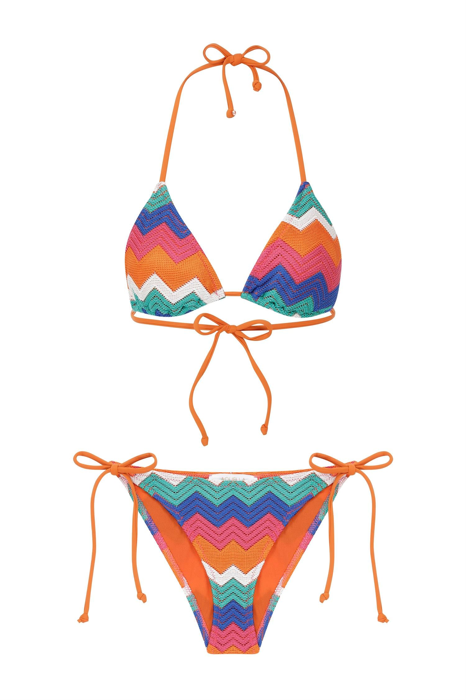 Triko Örme Çok Renkli Üçgen Bikini Takım