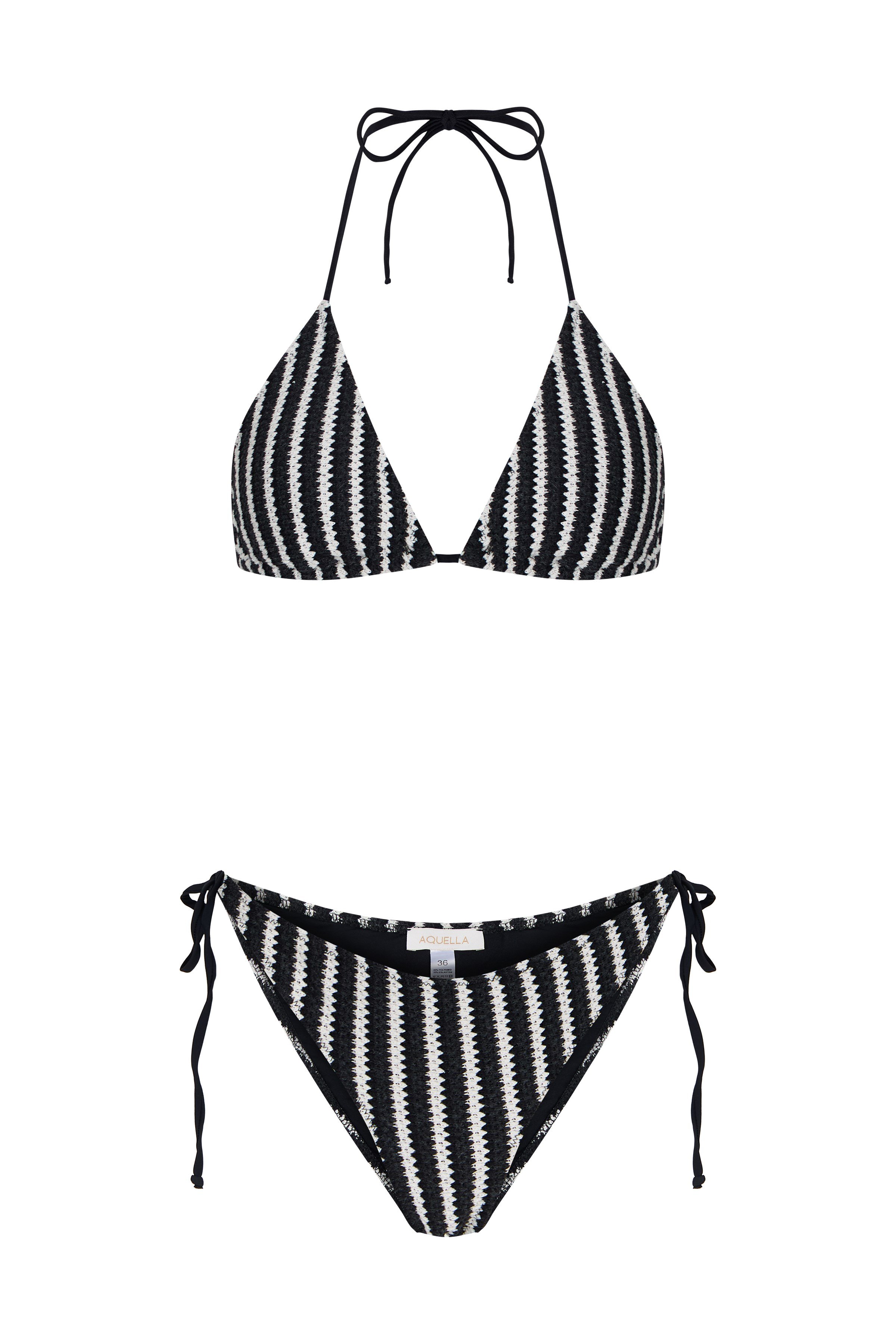 Triko Siyah Beyaz Üçgen Bikini Takım