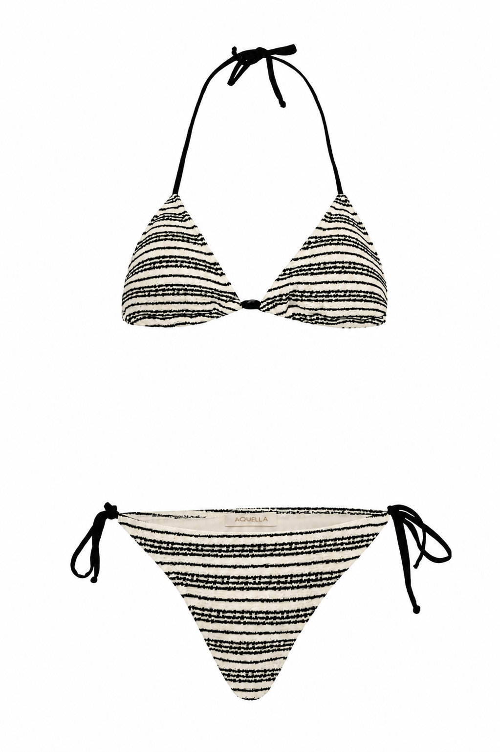 Triko Siyah Çizgili Ekru Üçgen Bikini Takım