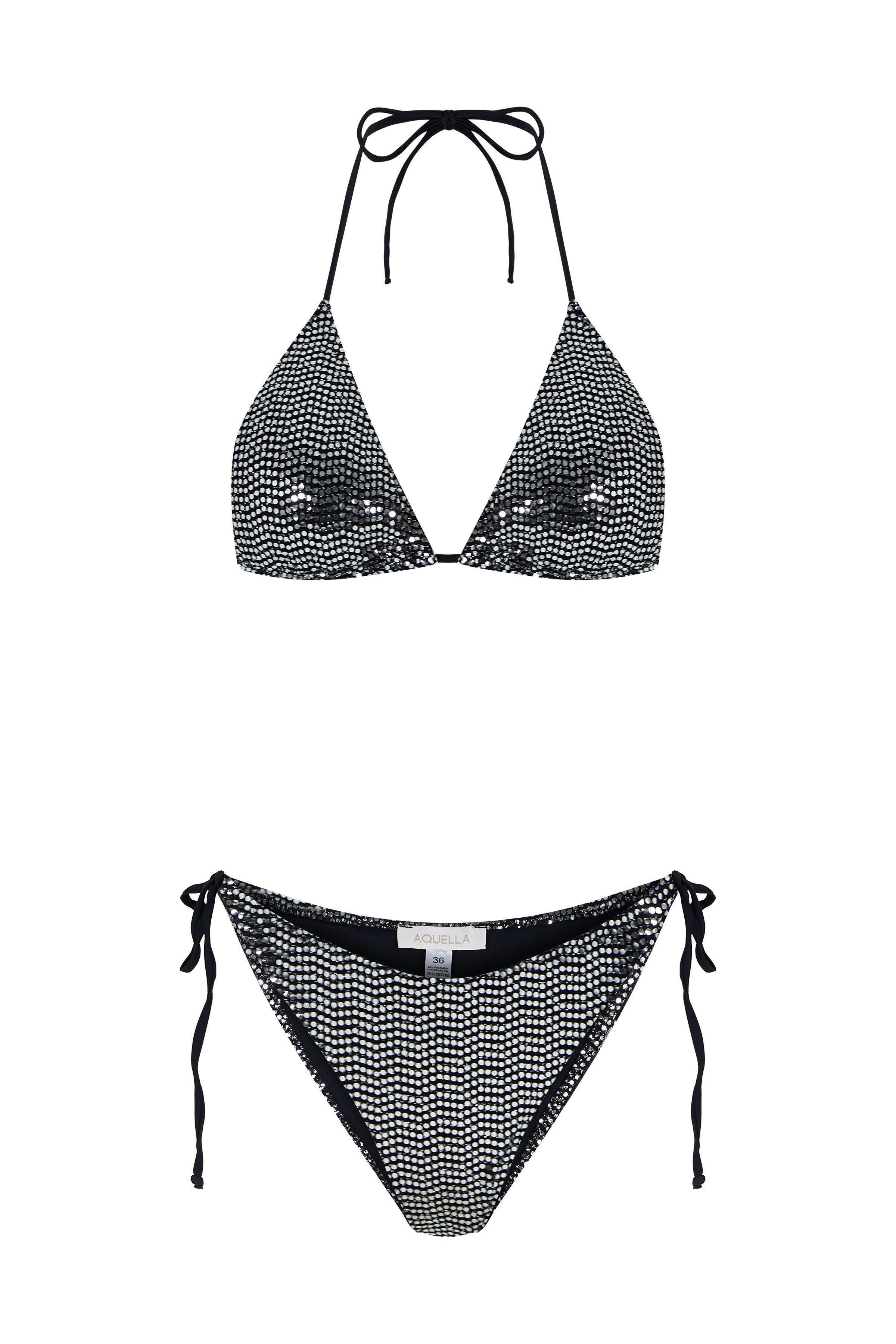 Yansımalı Gümüş Siyah Üçgen Bikini Takım