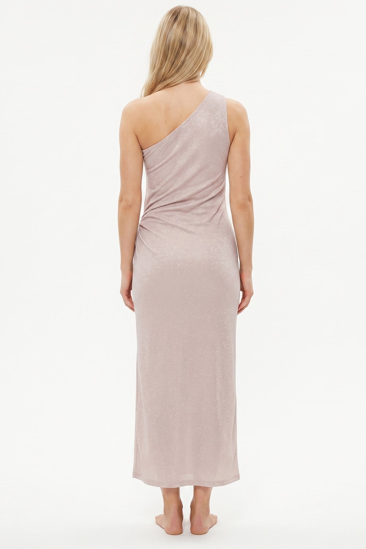 Lurex Toka Aksesuarlı Pembe Elbise