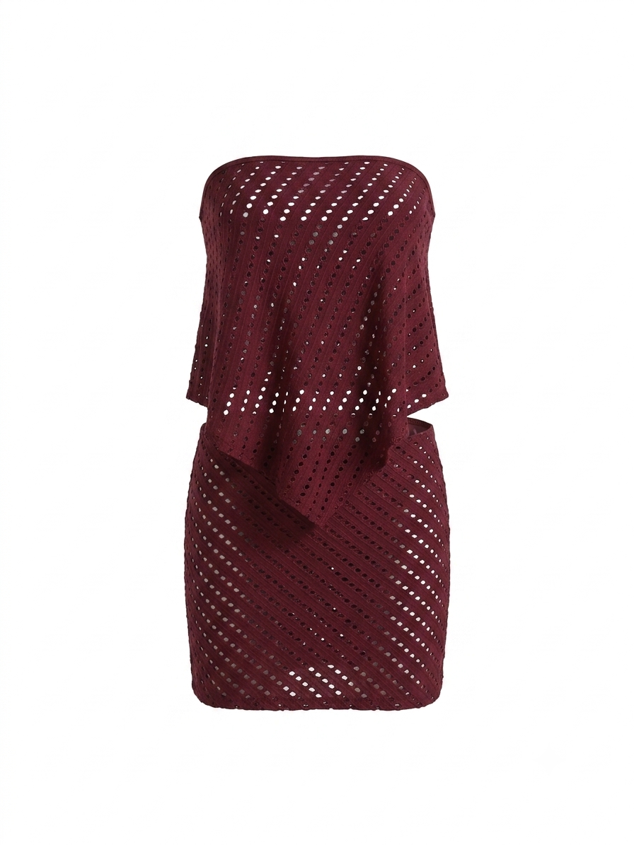 Bordo Ajurlu File Straplez Etek Takım