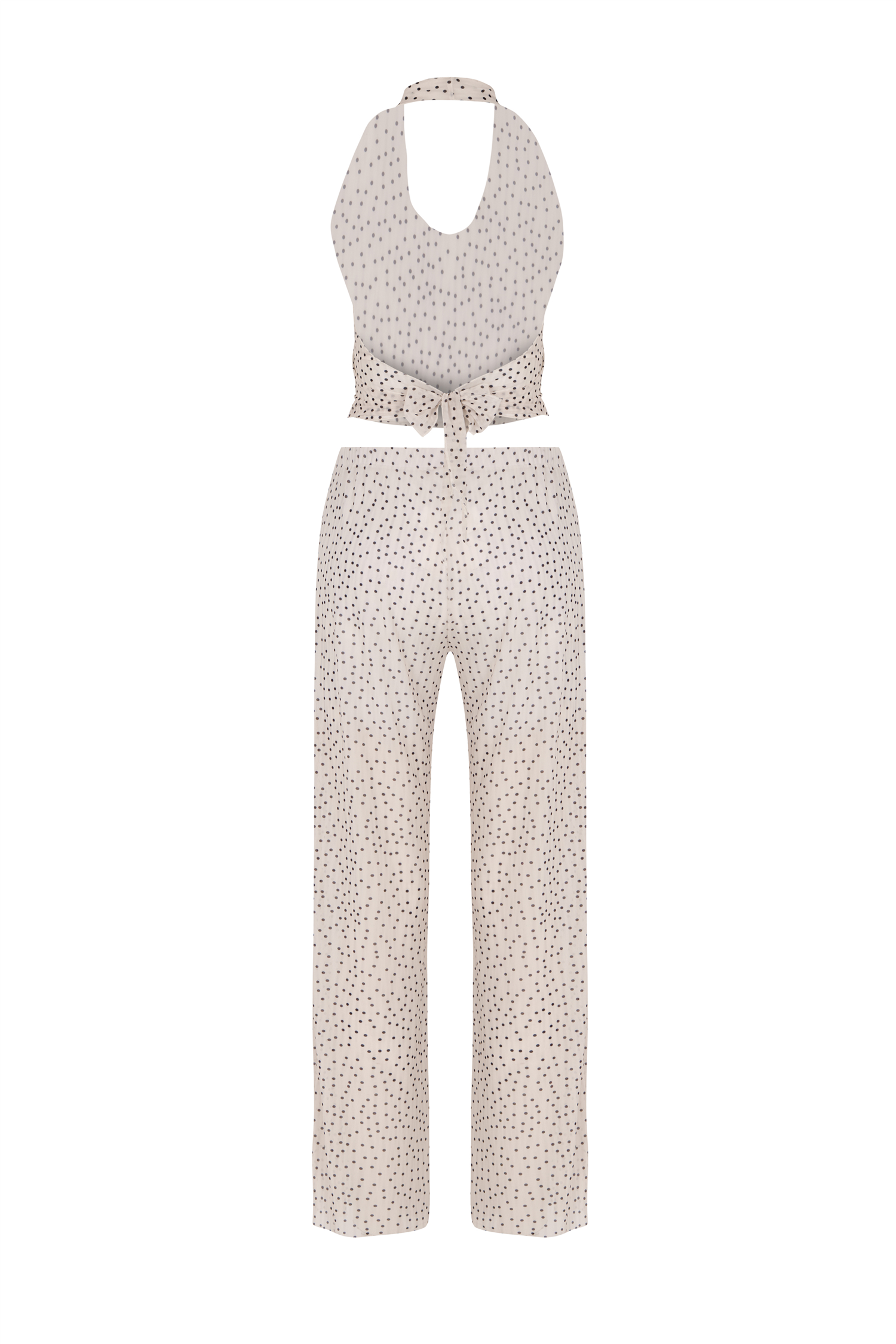 Desenli Tül Crop Top-Pantolon Takım