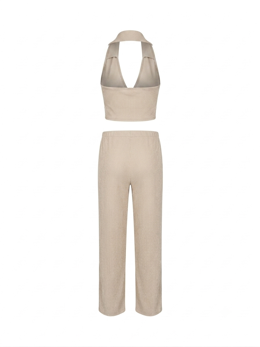 Gold Bej Crop Pantolon Takım