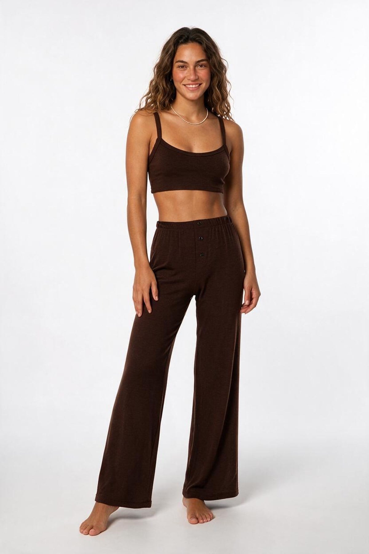 Örme Acı Kahve 3 lü Pijama Takımı