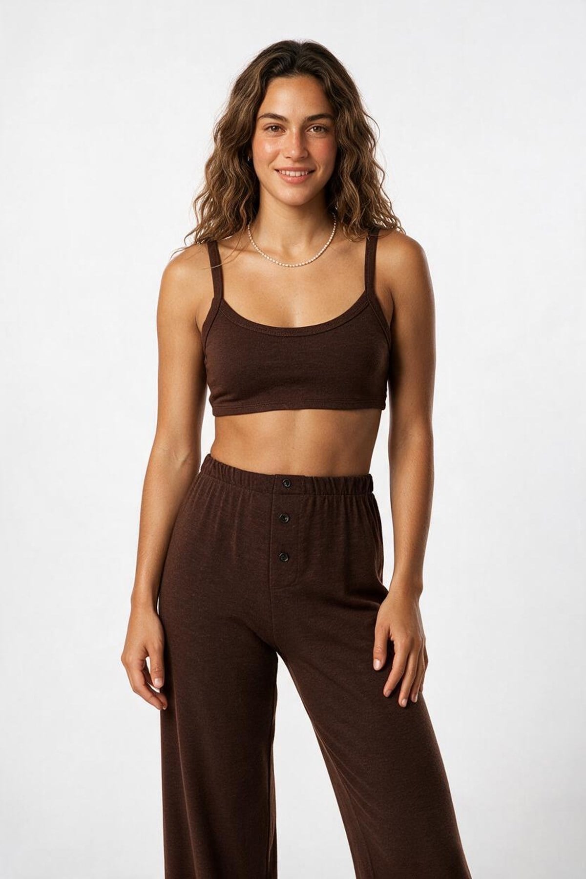 Örme Acı Kahve 3 lü Pijama Takımı