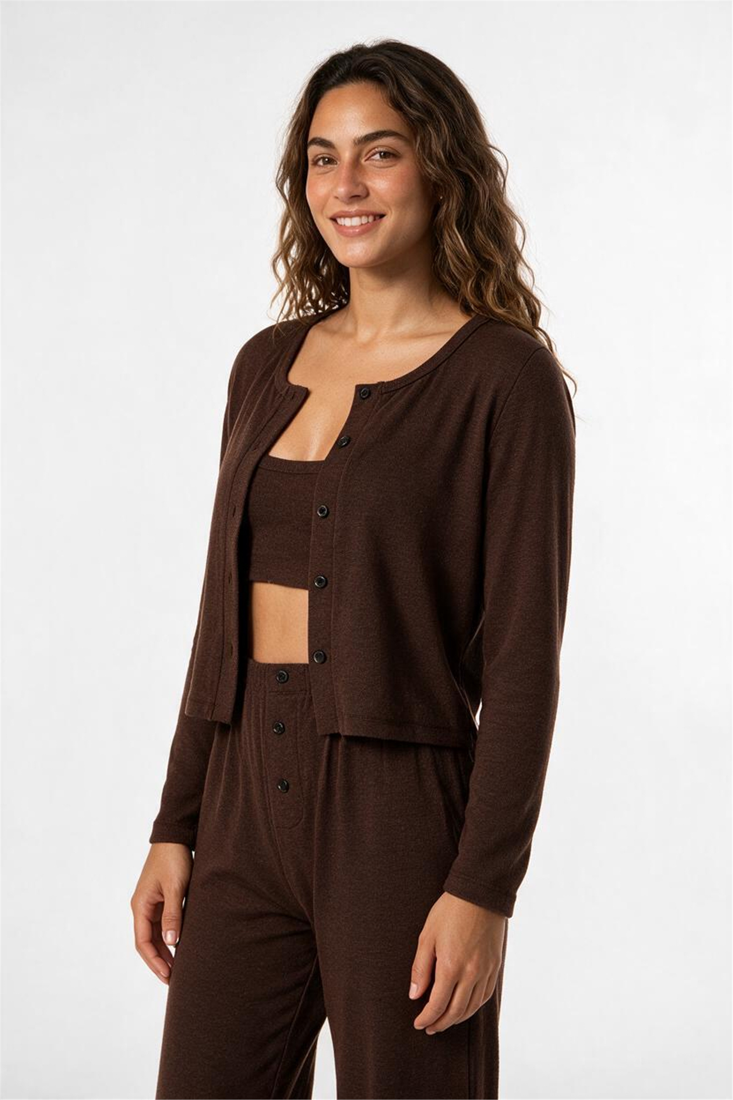 Örme Acı Kahve 3 lü Pijama Takımı