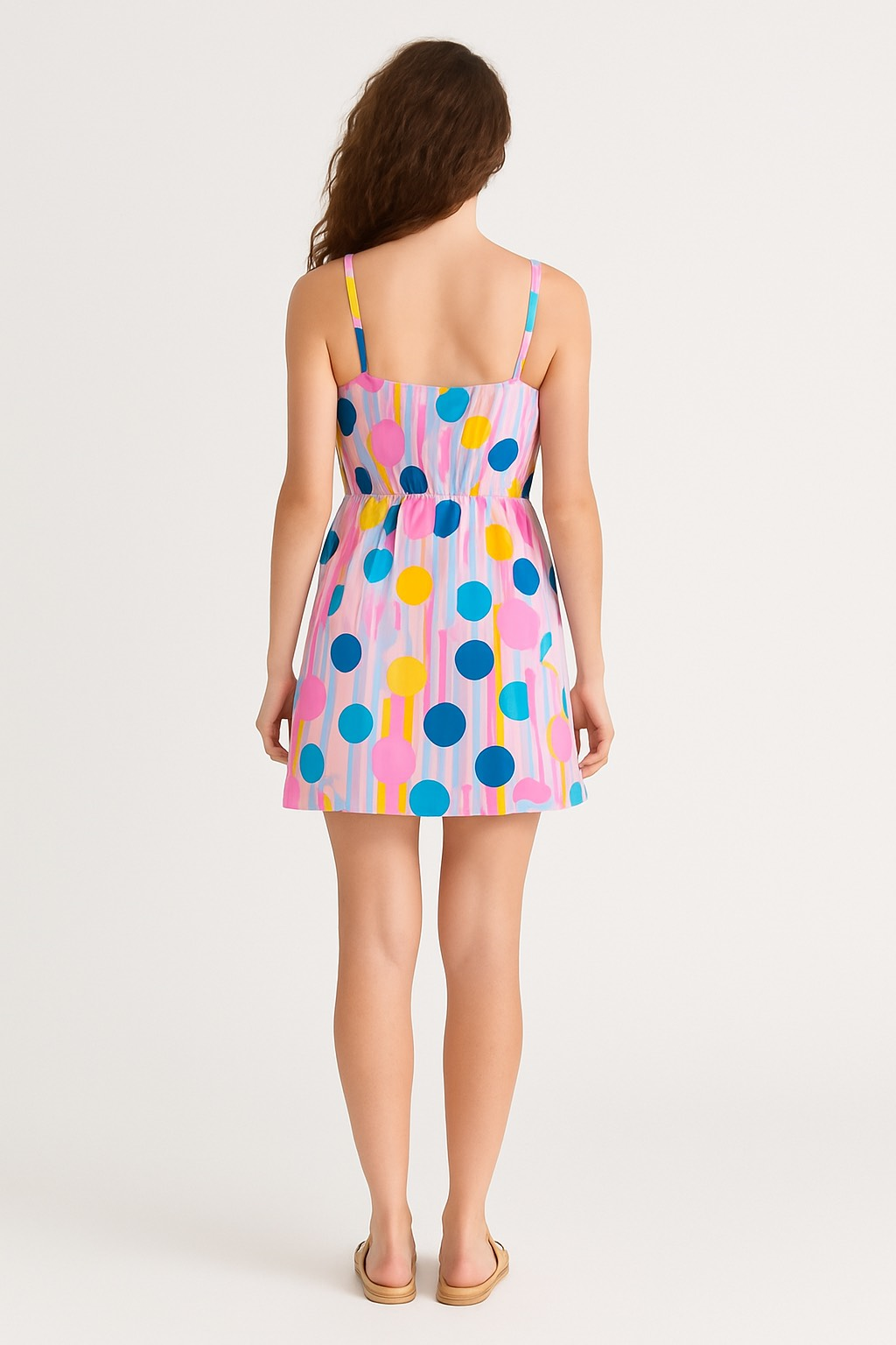 Askılı Elbise -Pembe Çizgili