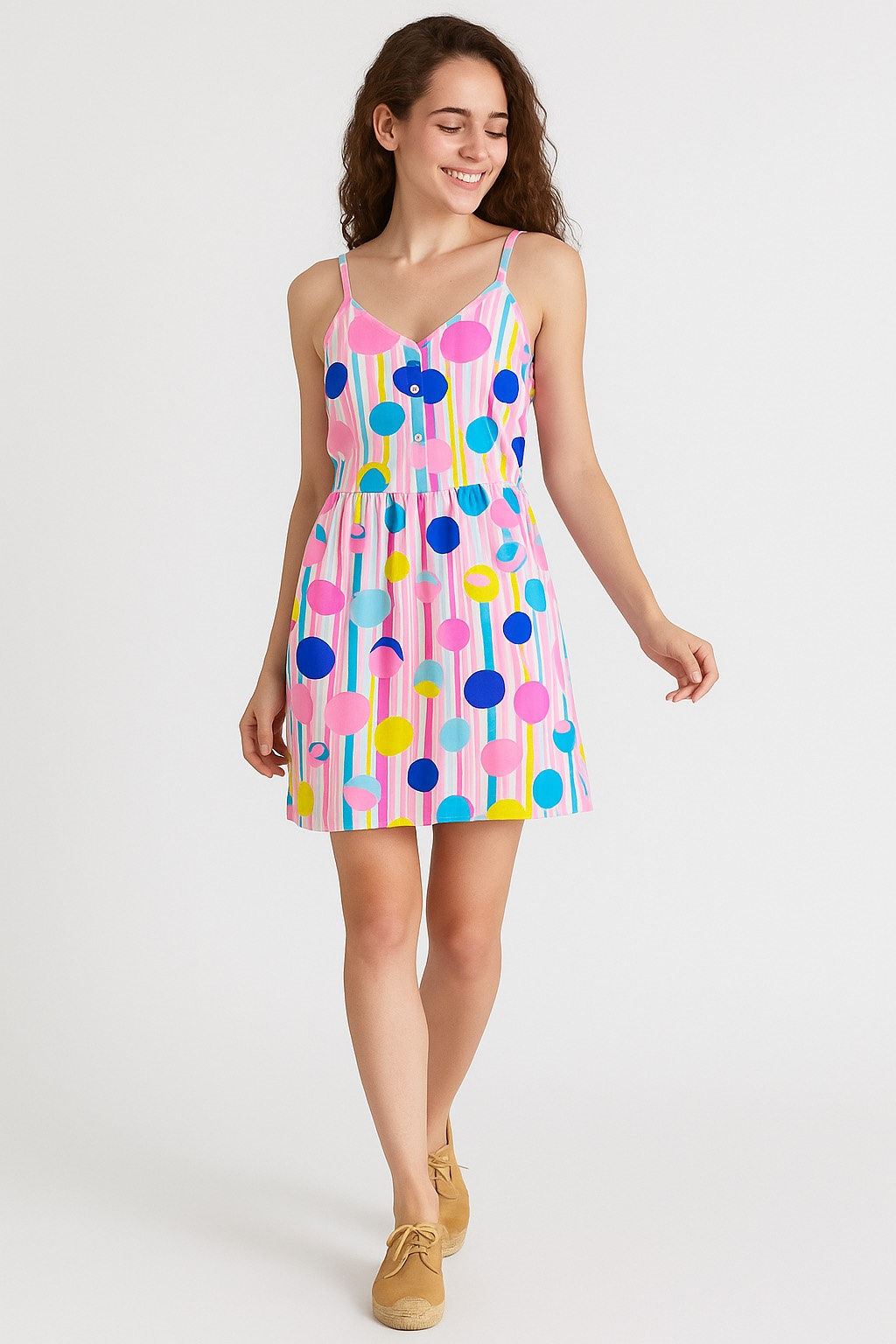 Askılı Elbise -Pembe Çizgili