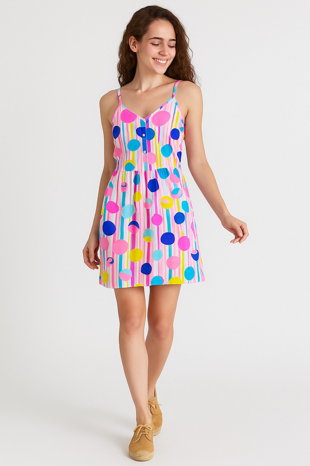 Askılı Elbise -Renkli Çizgili