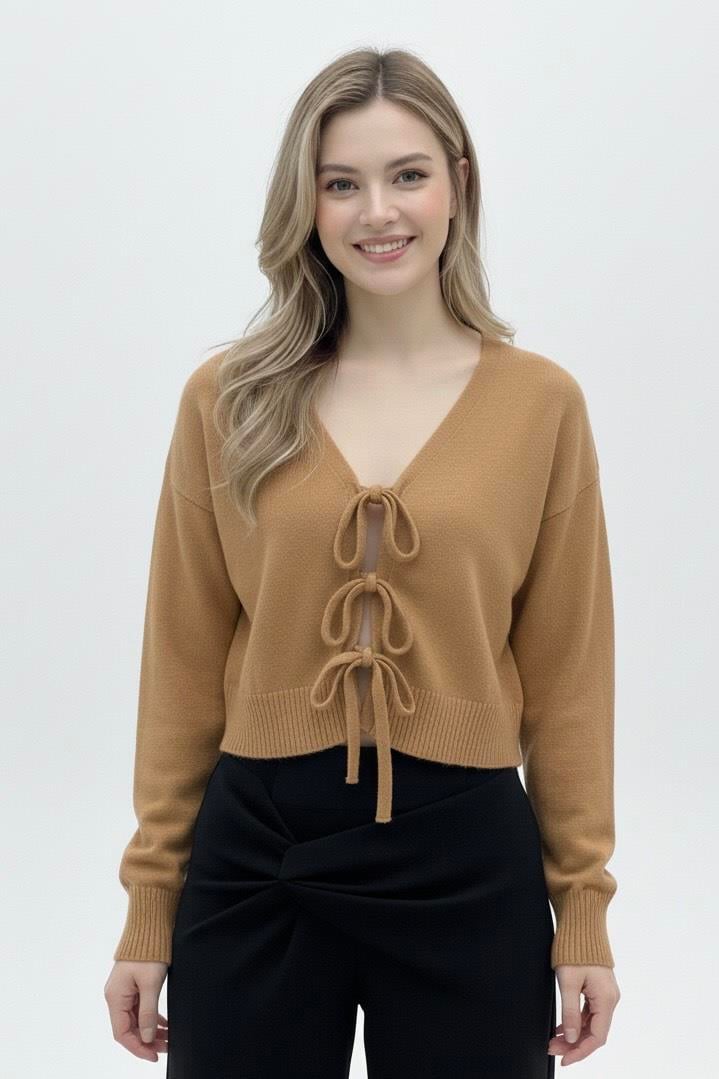 Bağcıklı Hırka - Bej