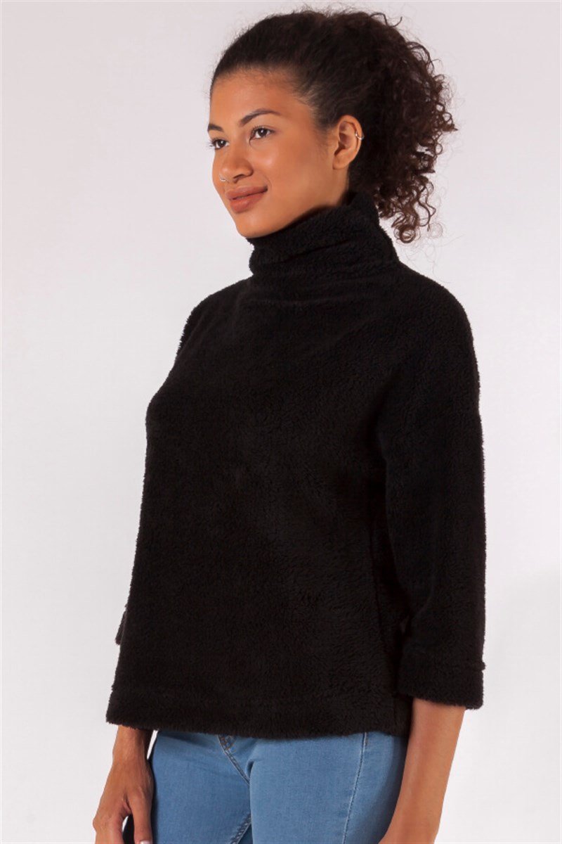 Balıkçı Yaka Sweatshirt - Siyah