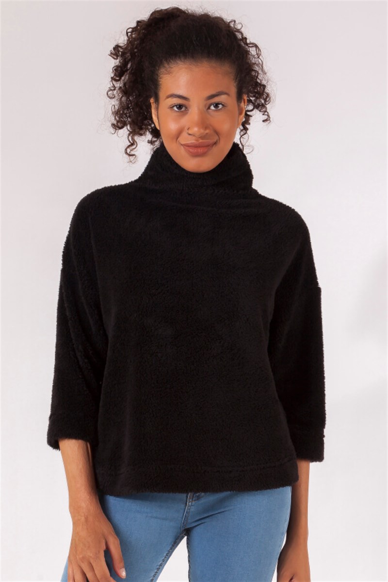 Balıkçı Yaka Sweatshirt - Siyah