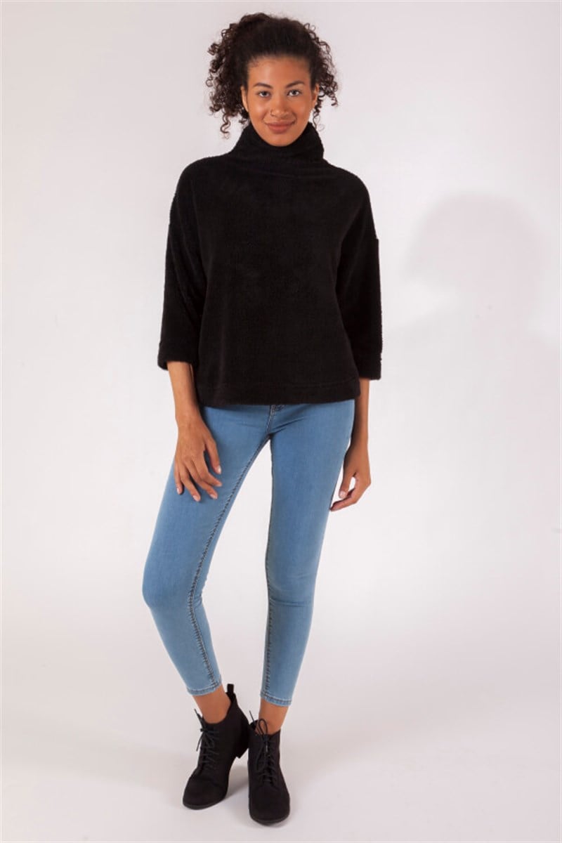 Balıkçı Yaka Sweatshirt - Siyah
