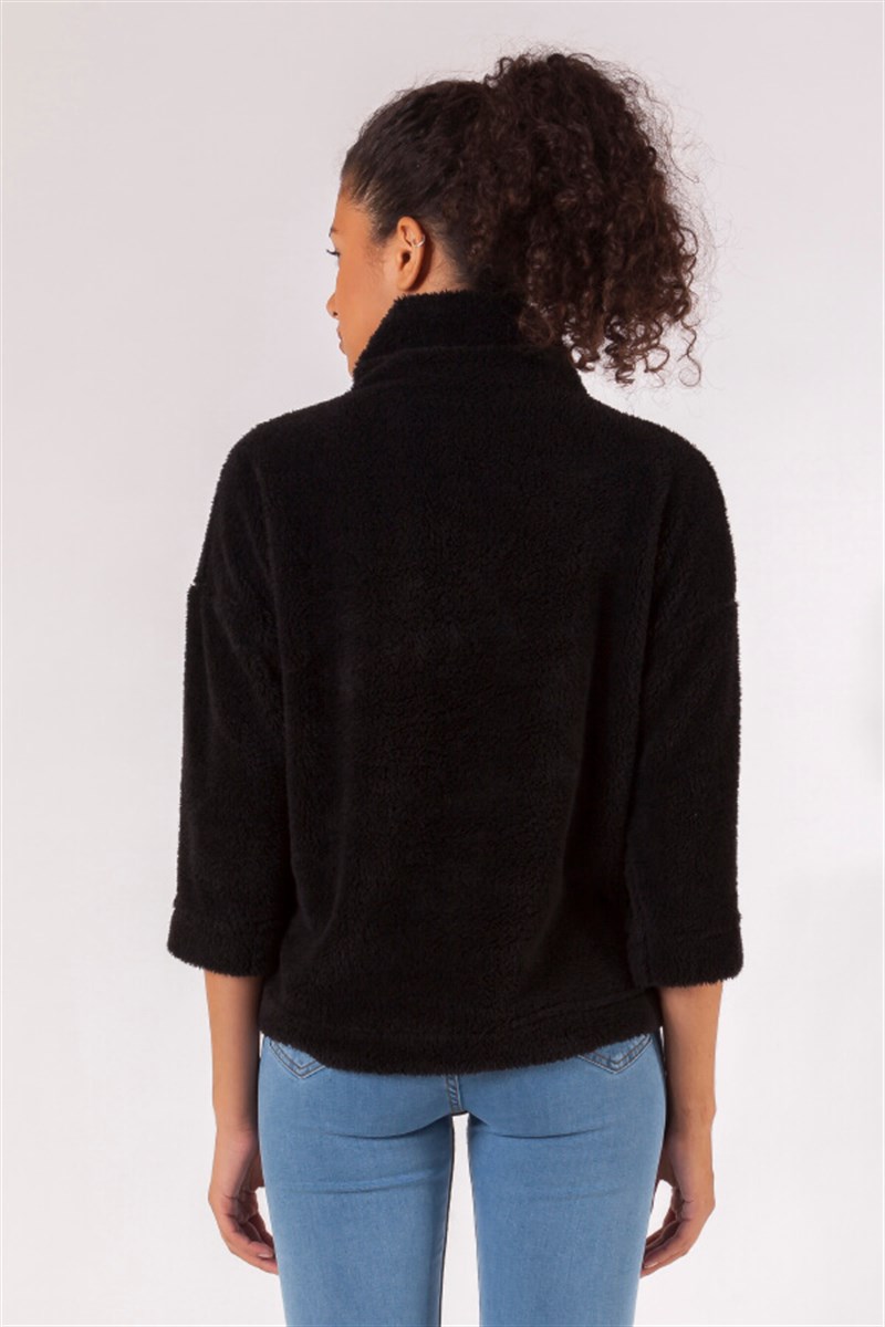 Balıkçı Yaka Sweatshirt - Siyah