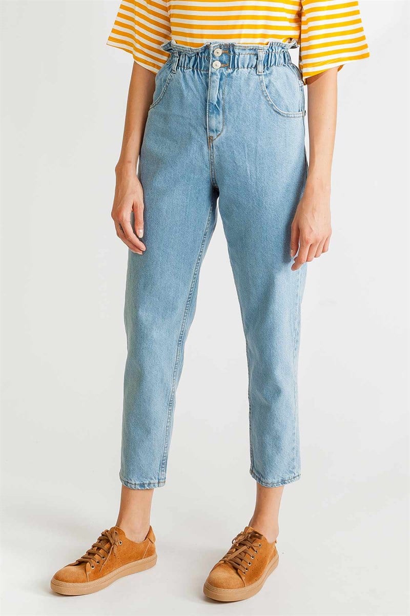Bel Lastikli Kot Pantolon - Mavi