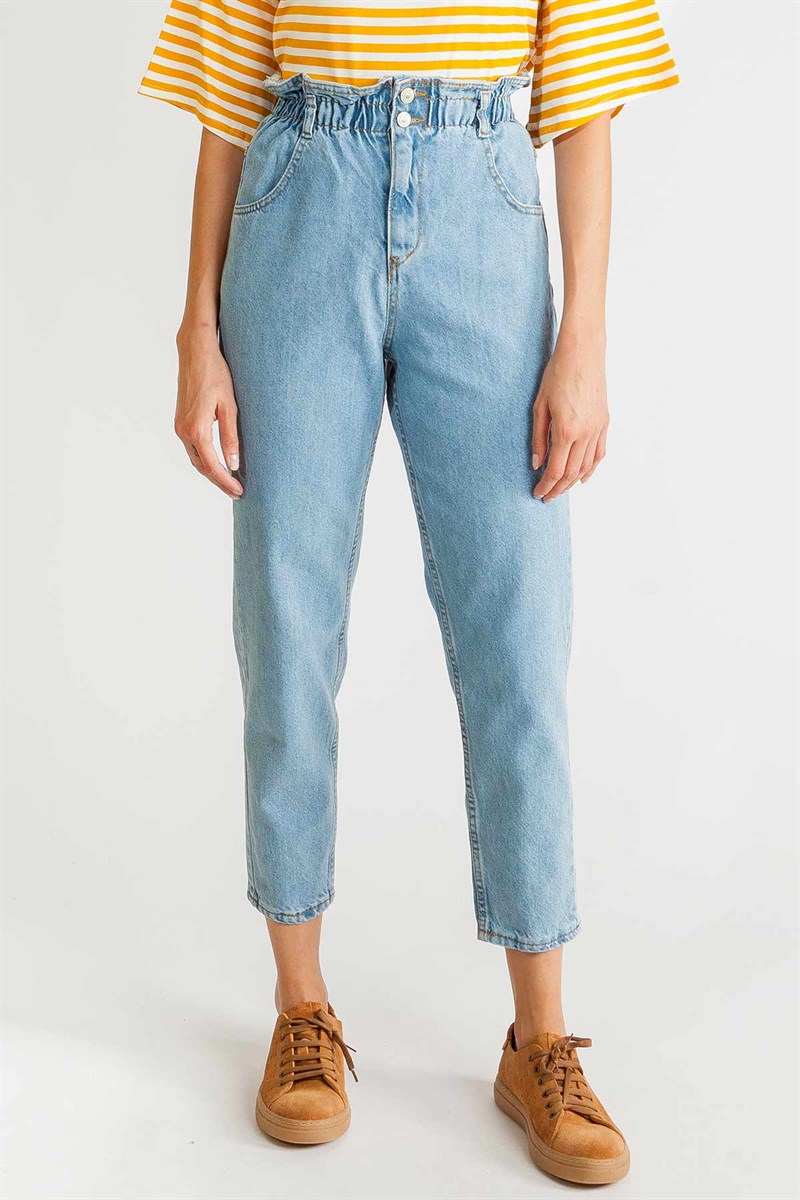 Bel Lastikli Kot Pantolon - Mavi