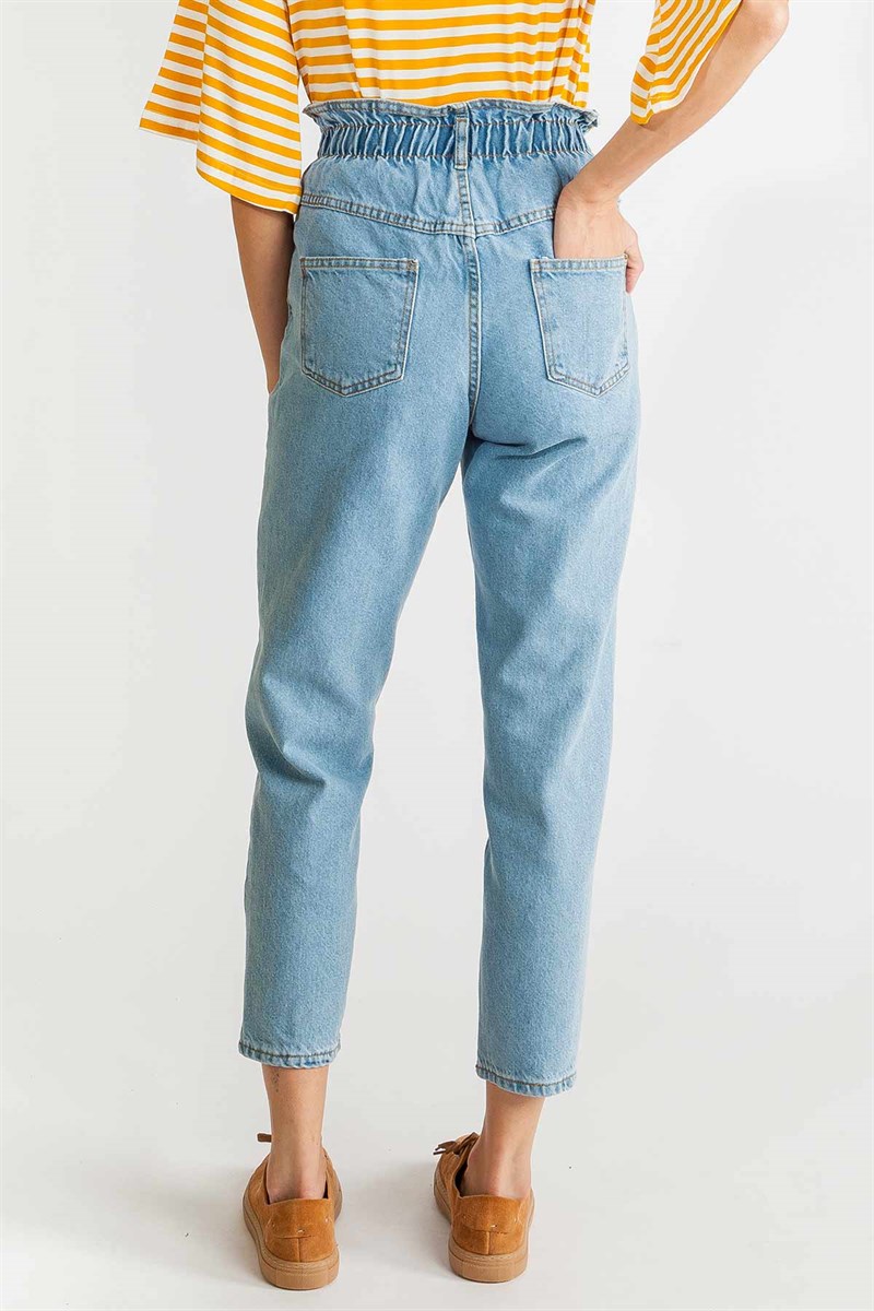 Bel Lastikli Kot Pantolon - Mavi