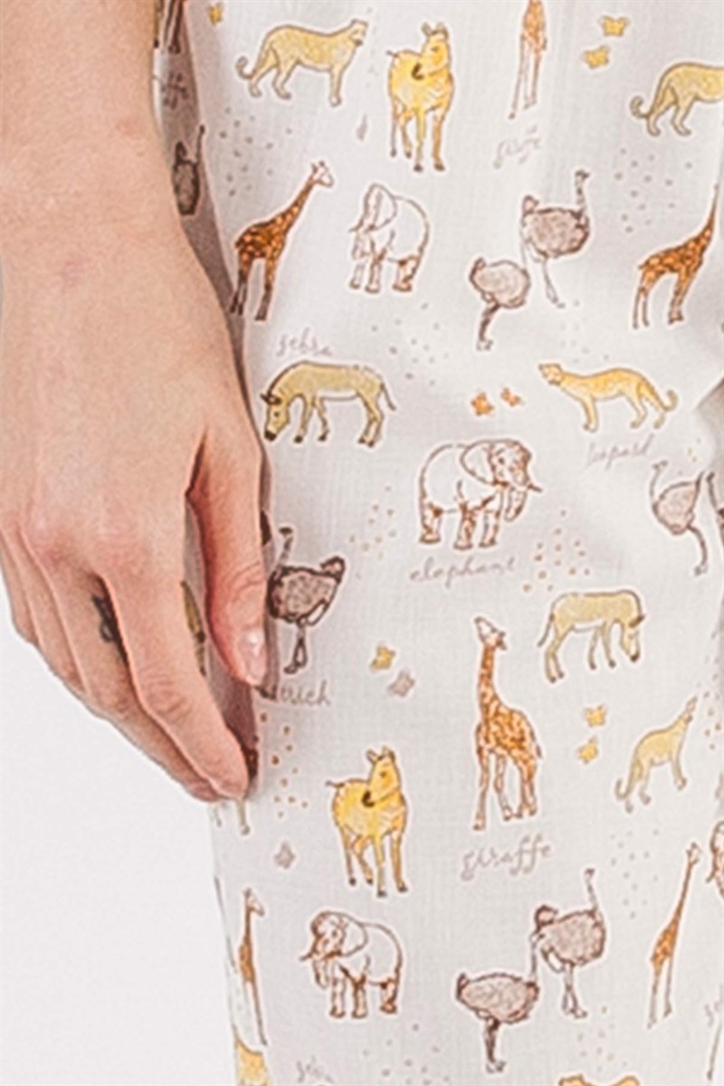 Bel Lastikli Pijama - Ekru Desenli