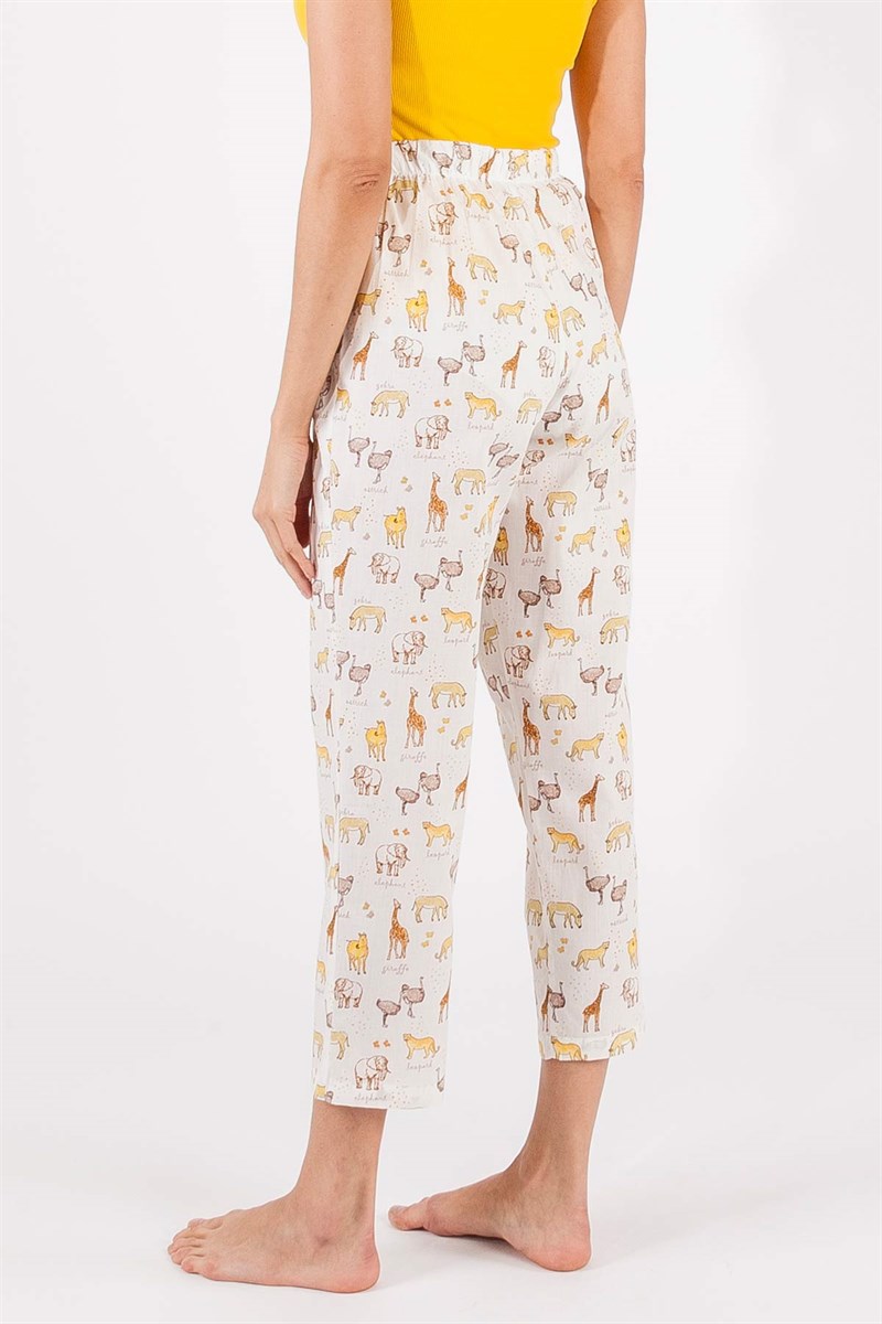 Bel Lastikli Pijama - Ekru Desenli