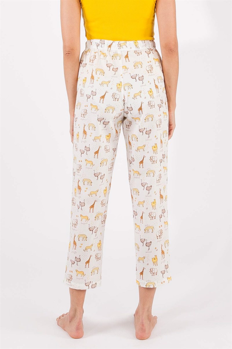 Bel Lastikli Pijama - Ekru Desenli