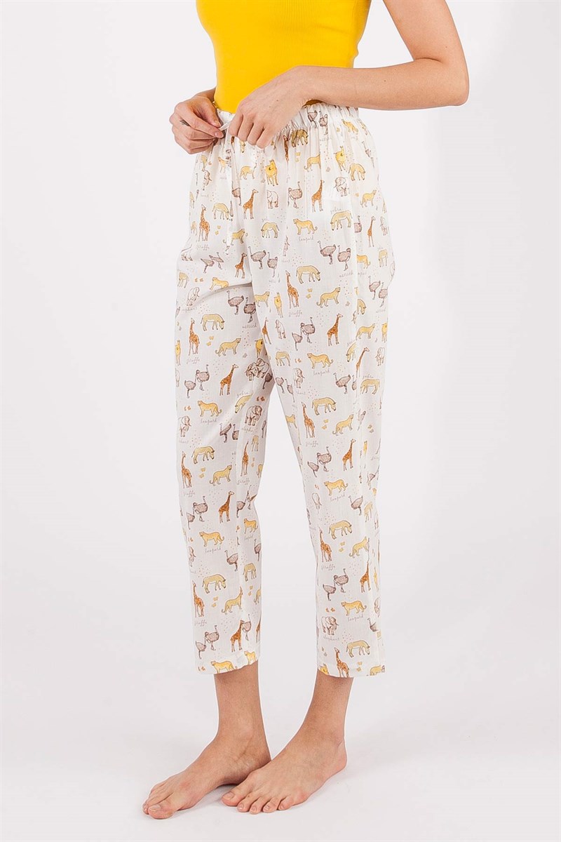 Bel Lastikli Pijama - Ekru Desenli