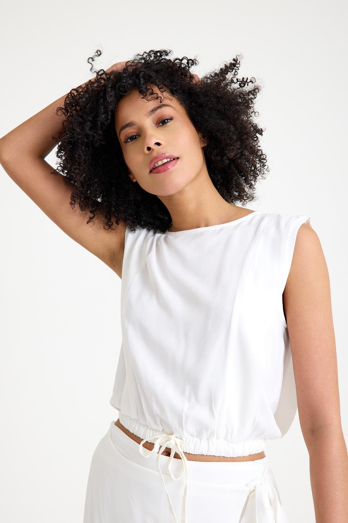 Beli Bağlamalı Bluz - Ekru