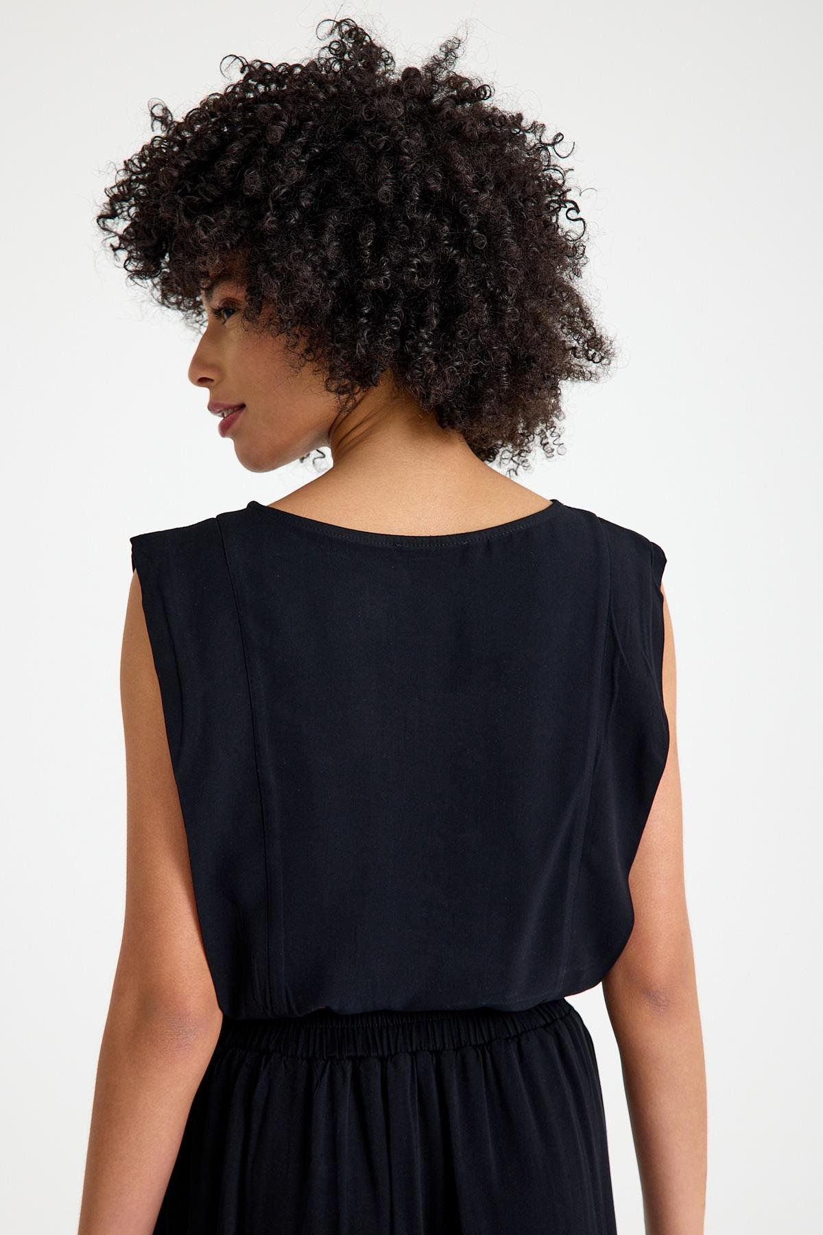 Beli Bağlamalı Bluz - Siyah