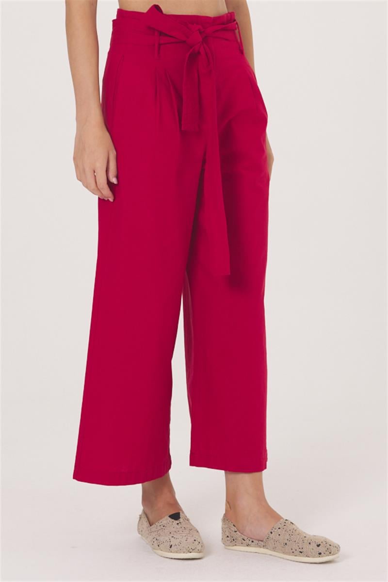 Beli Kuşaklı Pantolon - Bordo