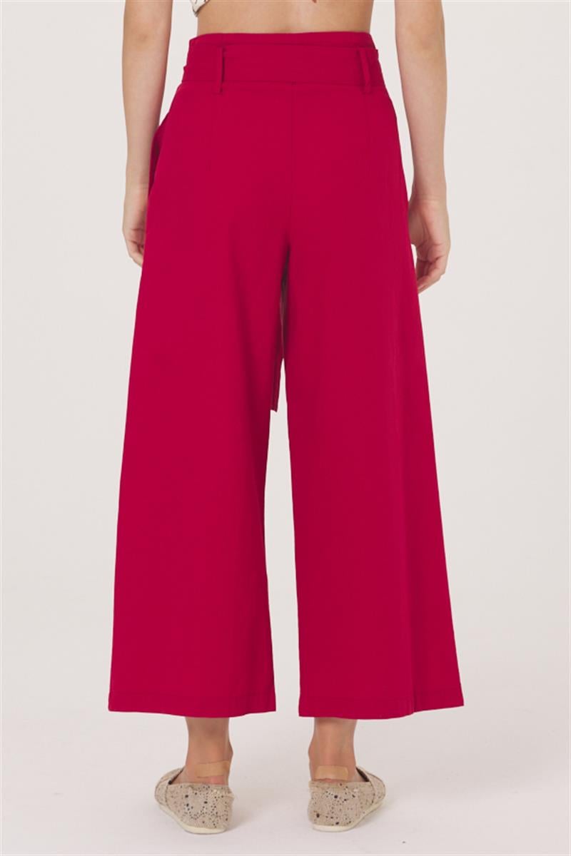 Beli Kuşaklı Pantolon - Bordo